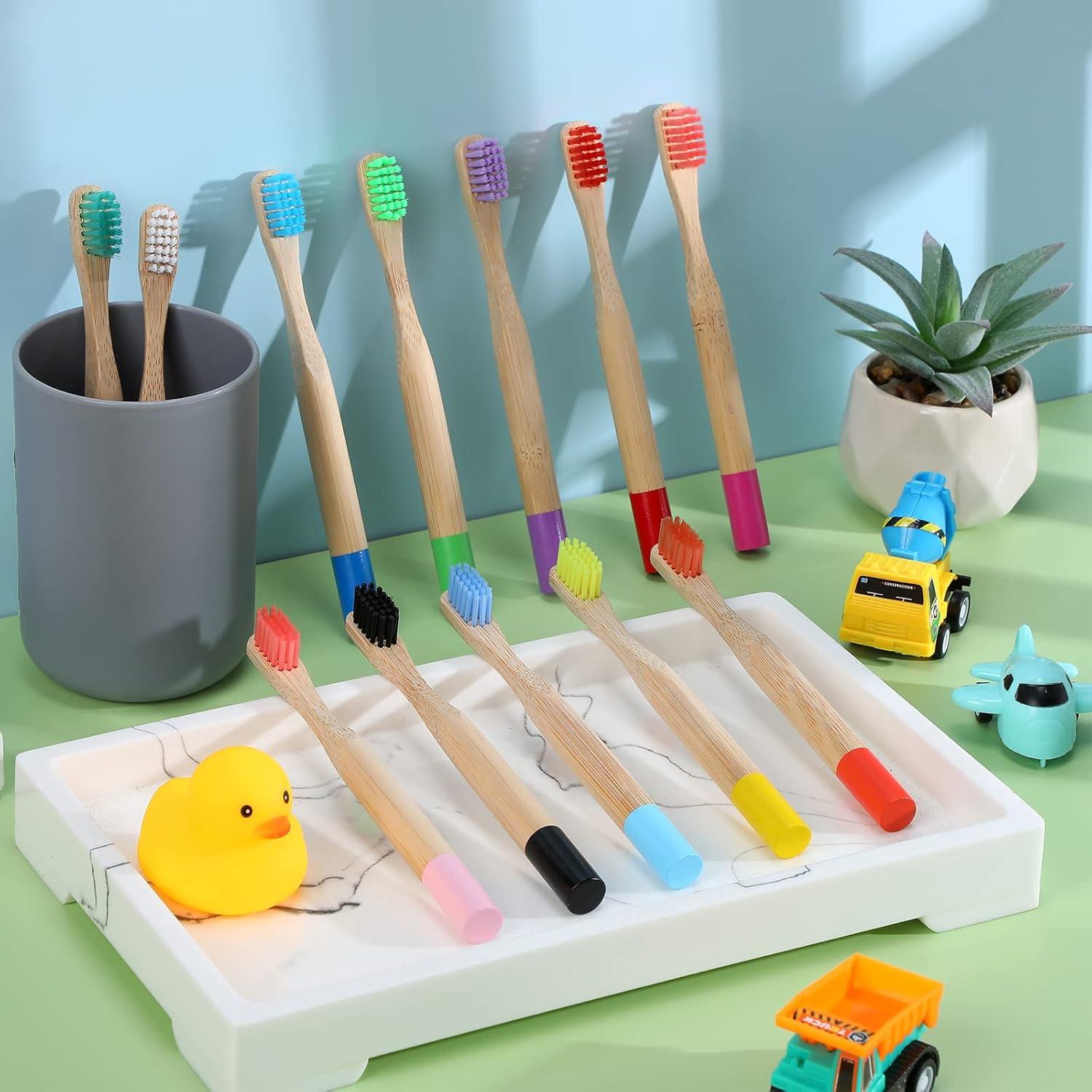 24 Cepillos de Dientes de Bambú para Niños Purpeak 14.5 cm