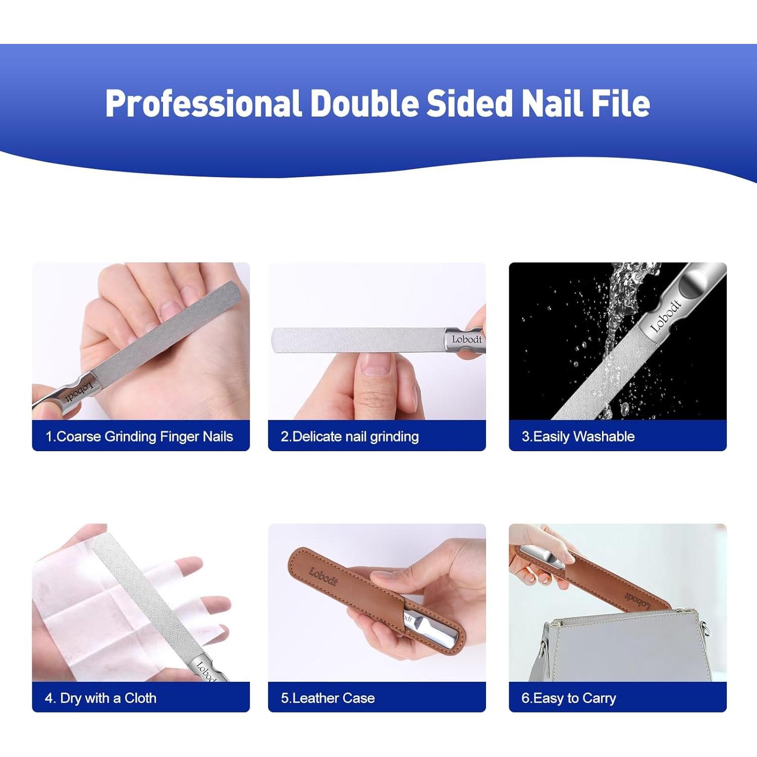 Lima de Uñas de Acero Inoxidable Doble Cara Lobodt 12cm