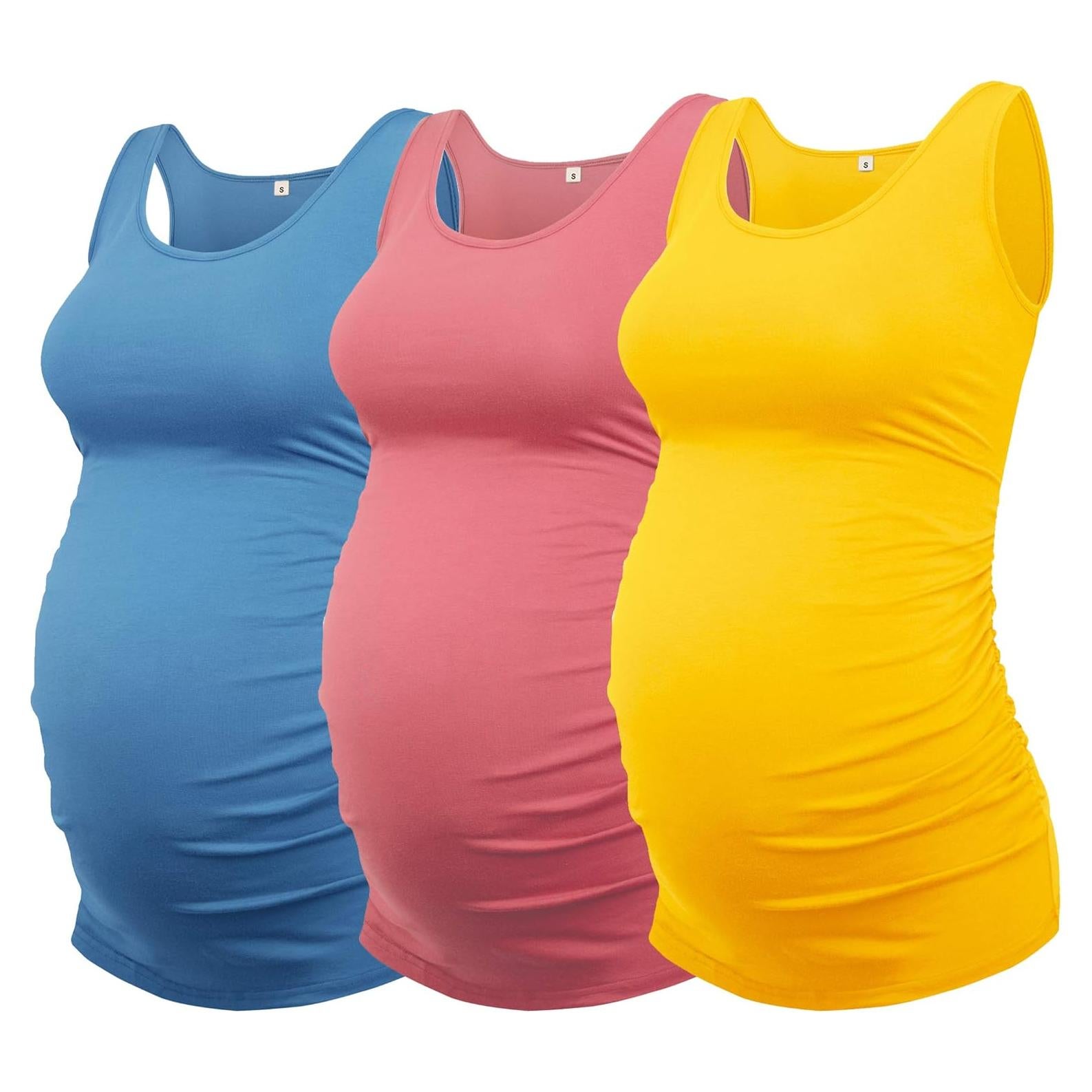 Camisetas de Maternidad AMPOSH Pack de 3 Lados Fruncidos
