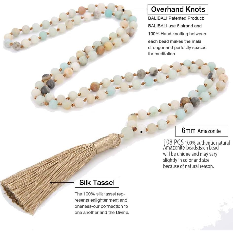 Collar Mala de Amazonita Natural 108 Cuentas 6mm Hecho a Mano