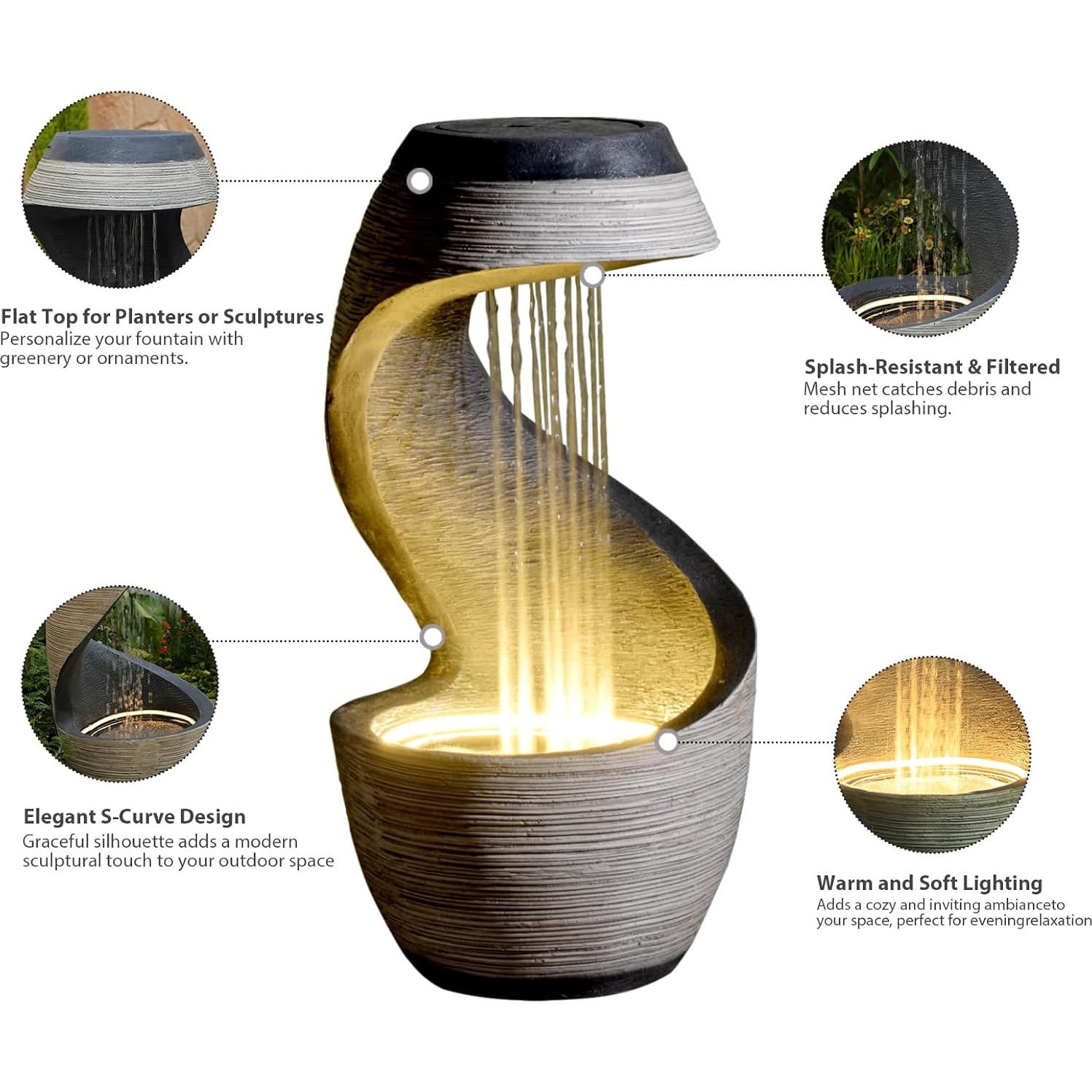 Fuente de Agua de Jardín Sunlinua 96.3 cm Beige Resina