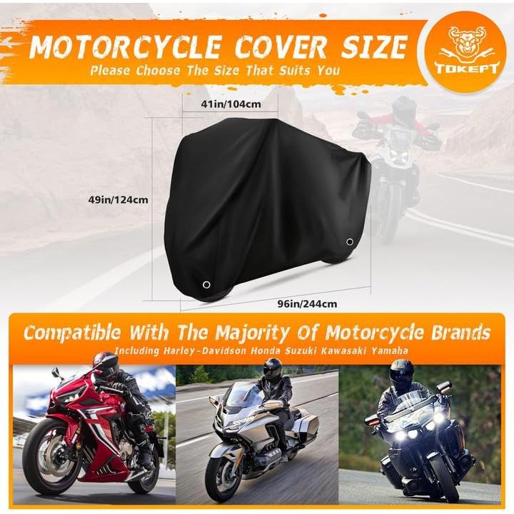 Cubierta de Motocicleta Tokept XL Negra Impermeable 243.84 cm