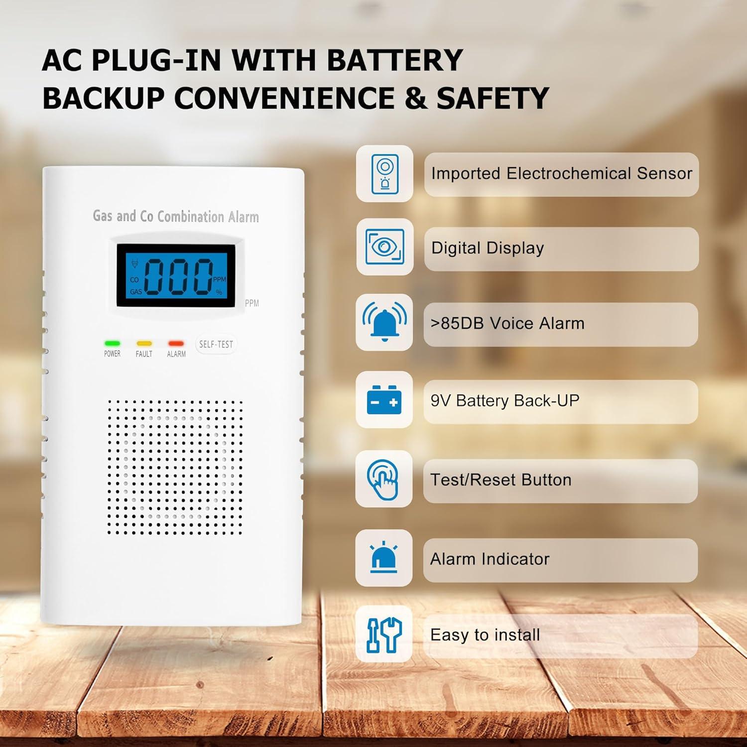 Detector de Gas y Monóxido de Carbono Vzmcov KH-522 Digital