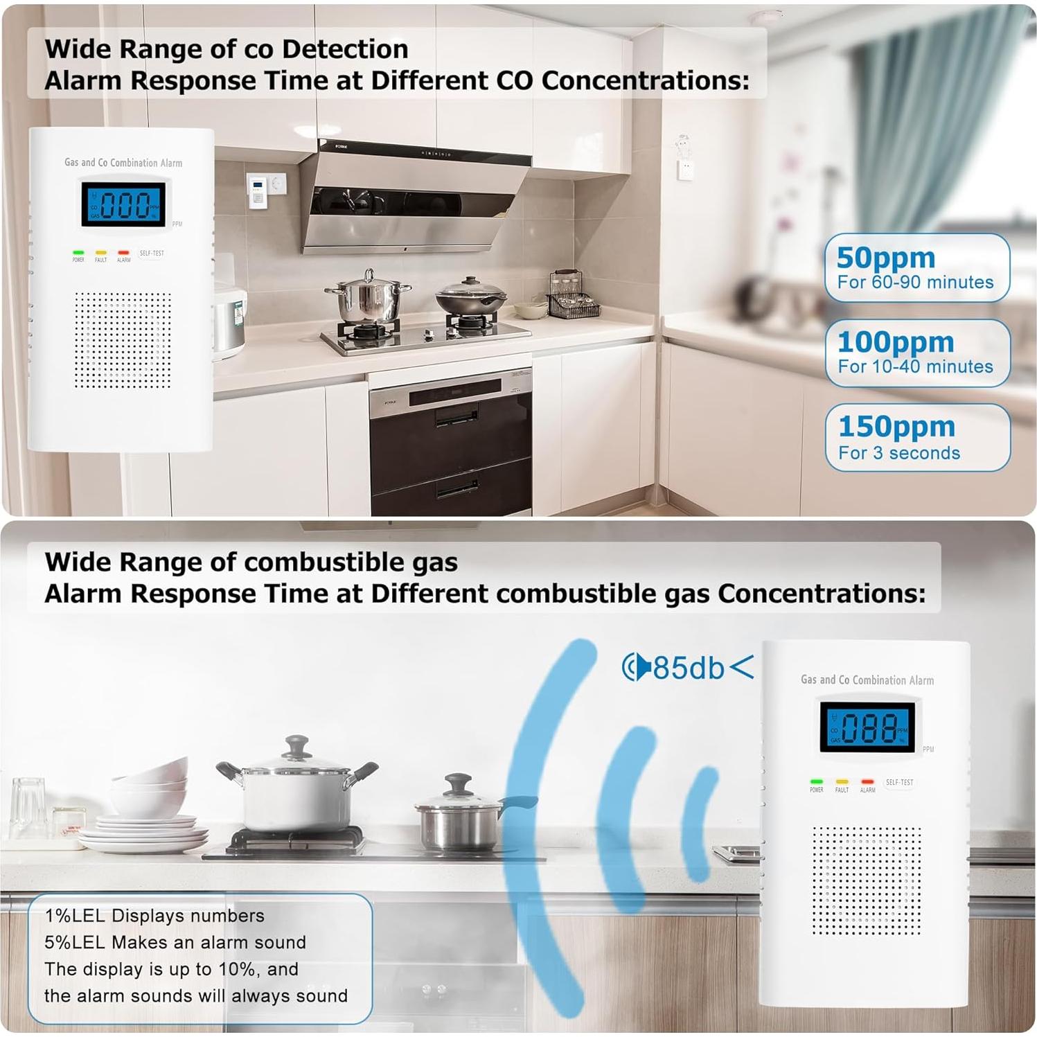 Detector de Gas y Monóxido de Carbono Vzmcov KH-522 Digital