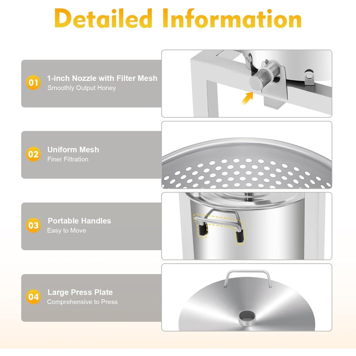 Prensa Manual de Miel 10L Acero Inoxidable FFanhia