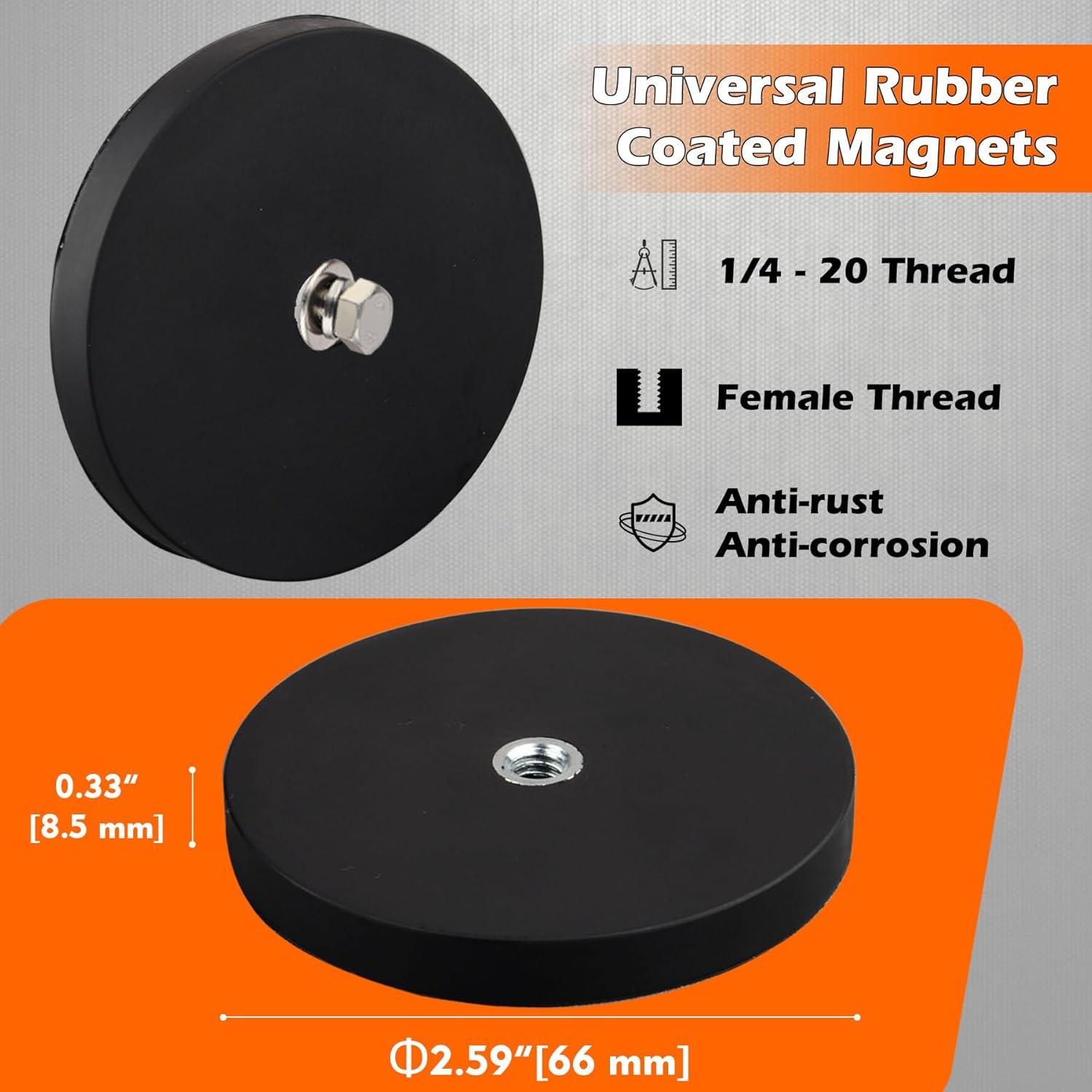 Imán de Neodimio 60lbs Recubierto de Goma 1/4-20 Femenina