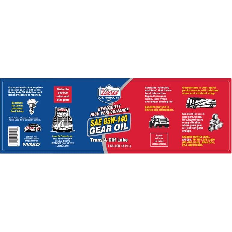 Aceite de Transmisión Lucas Oil 10045 85W-140 - 4 Latas