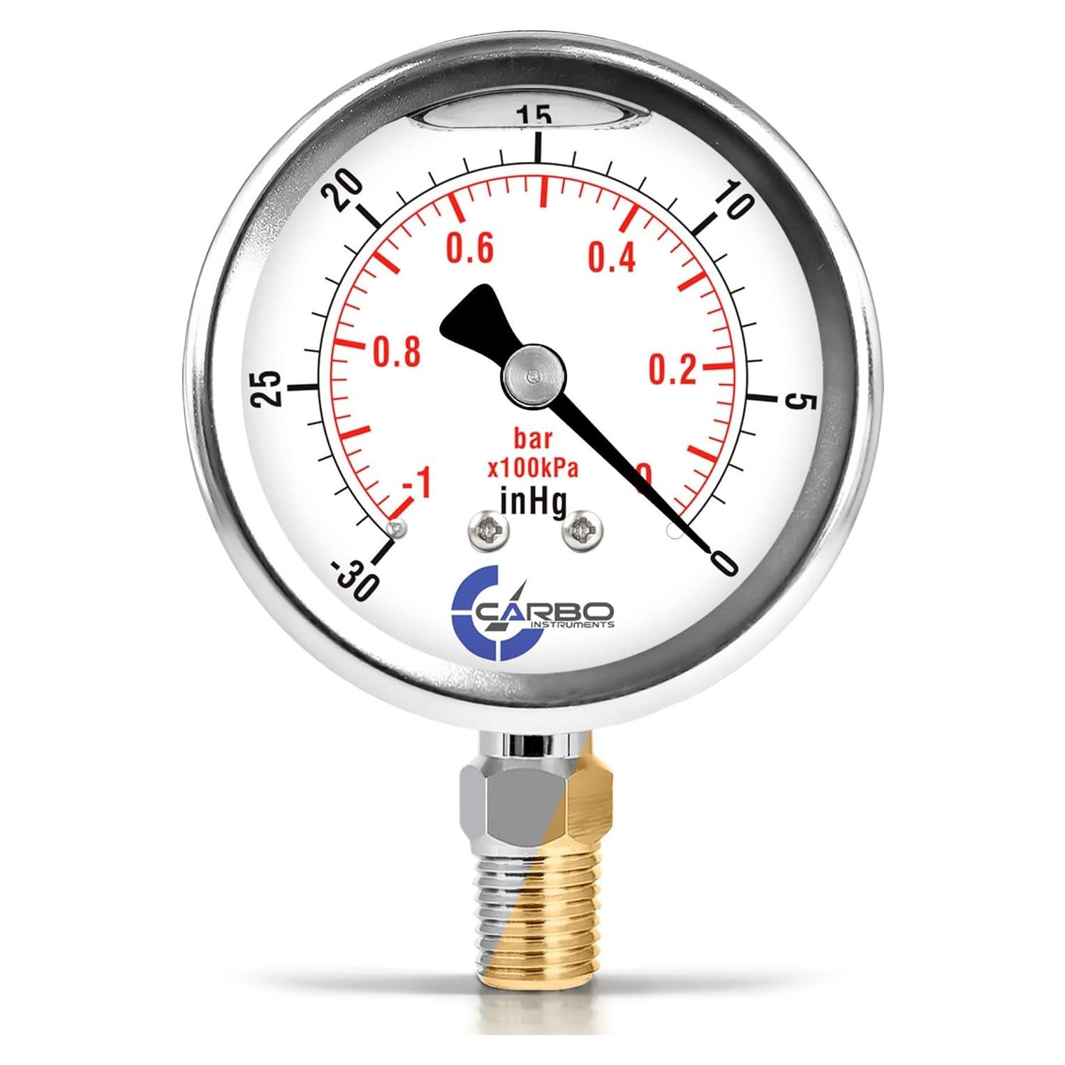 Manómetro CARBO Acero Inoxidable Doble Pantalla -30 kPa