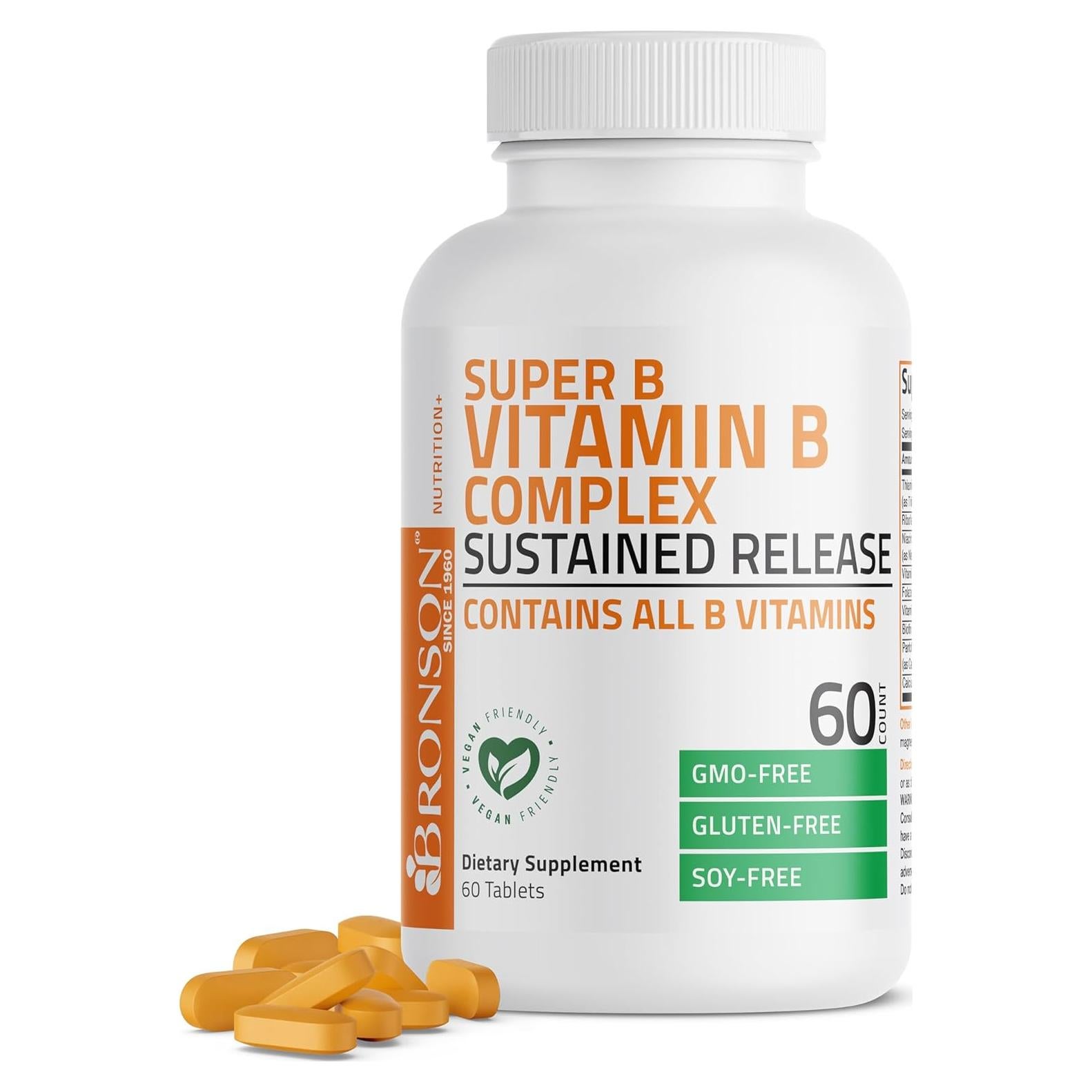 Bronson Super B Complejo de Vitaminas B 60 Tabletas Liberación Sostenida