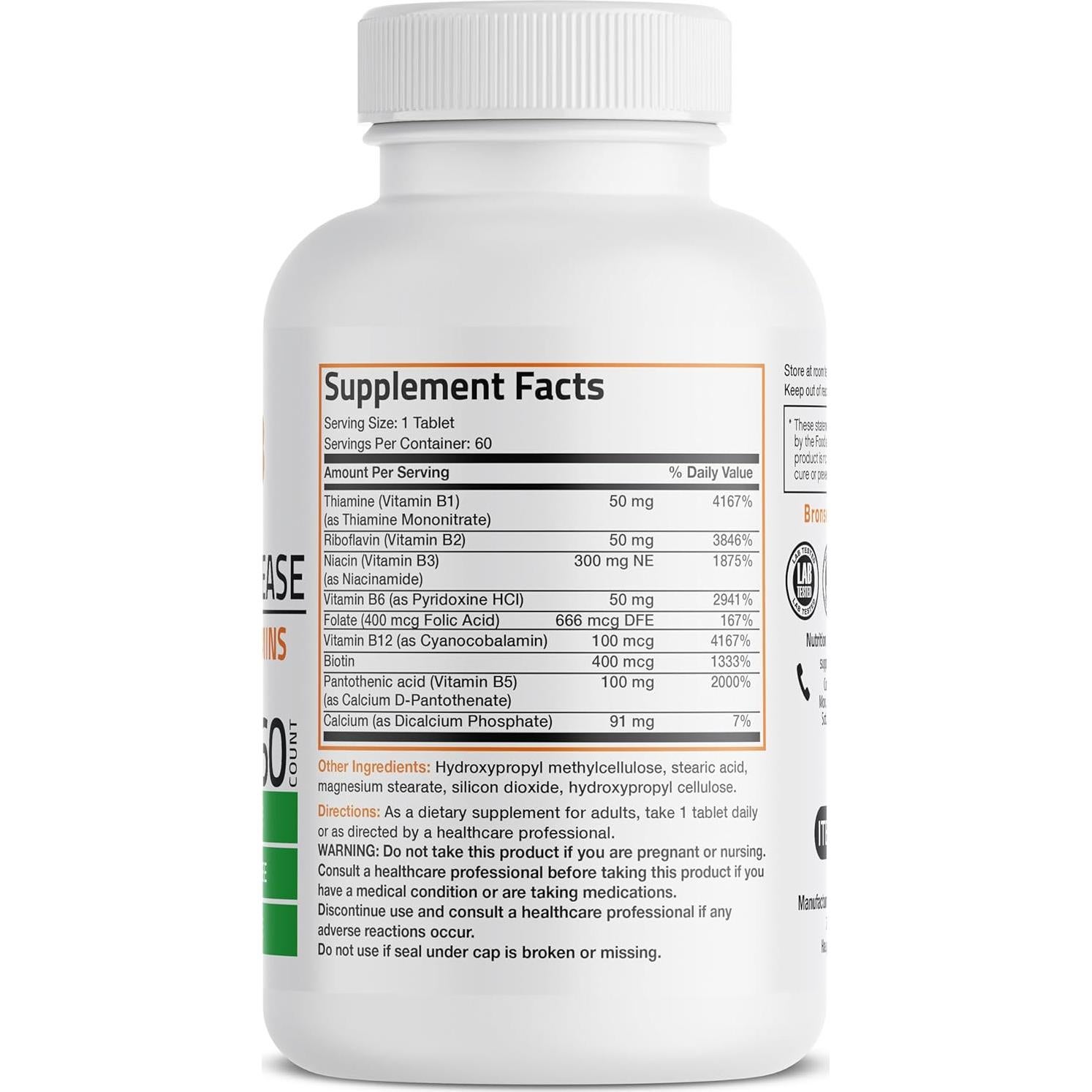 Bronson Super B Complejo de Vitaminas B 60 Tabletas Liberación Sostenida