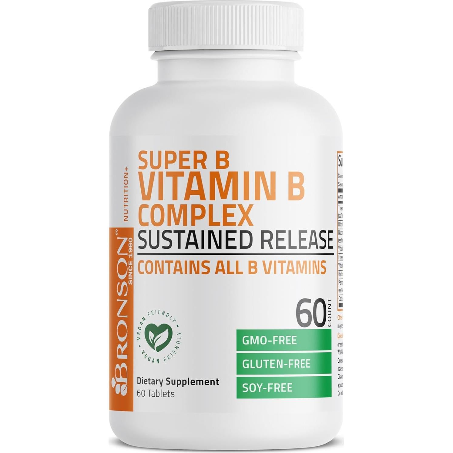 Bronson Super B Complejo de Vitaminas B 60 Tabletas Liberación Sostenida