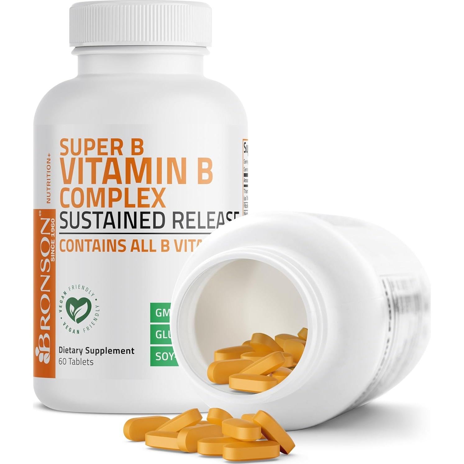 Bronson Super B Complejo de Vitaminas B 60 Tabletas Liberación Sostenida