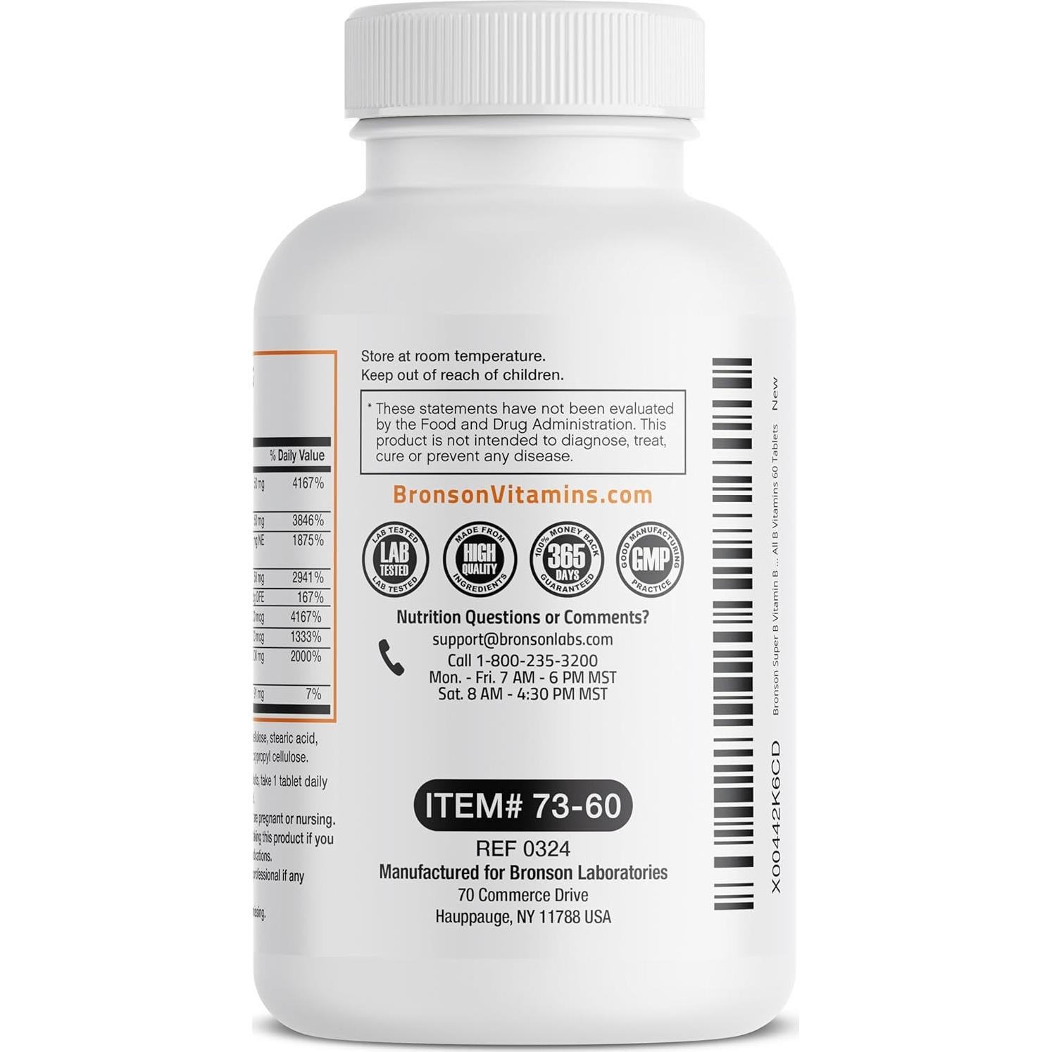 Bronson Super B Complejo de Vitaminas B 60 Tabletas Liberación Sostenida