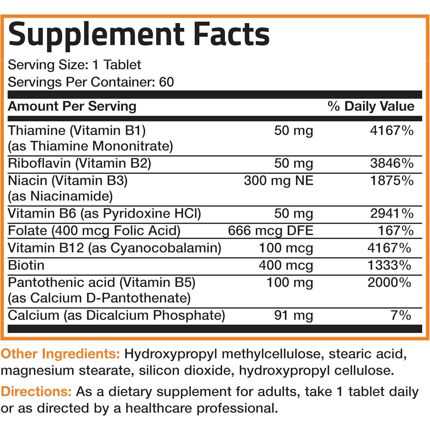 Bronson Super B Complejo de Vitaminas B 60 Tabletas Liberación Sostenida