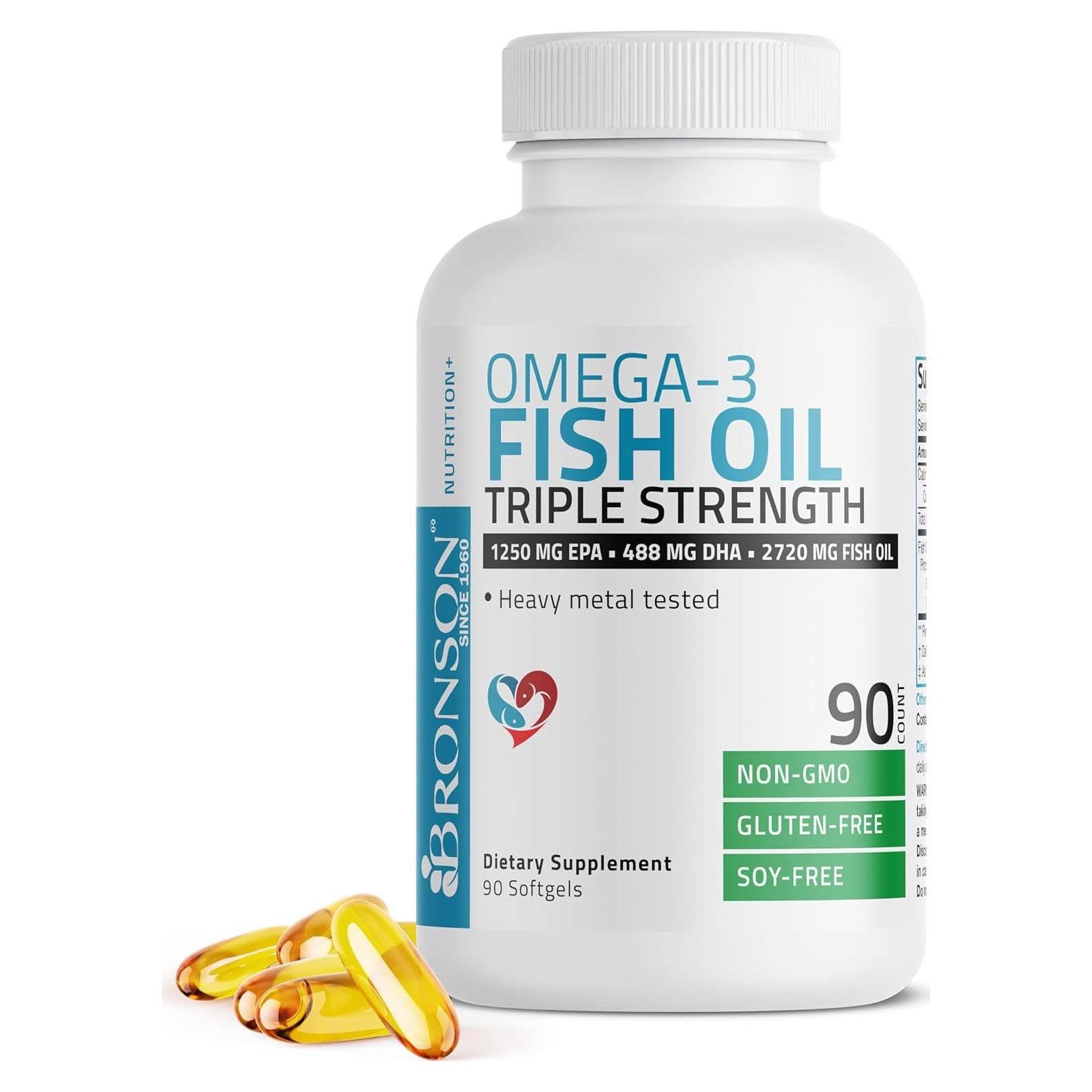 Aceite de Pescado Bronson Omega 3 Triple Fuerza 2720 mg 90 Gelatinas
