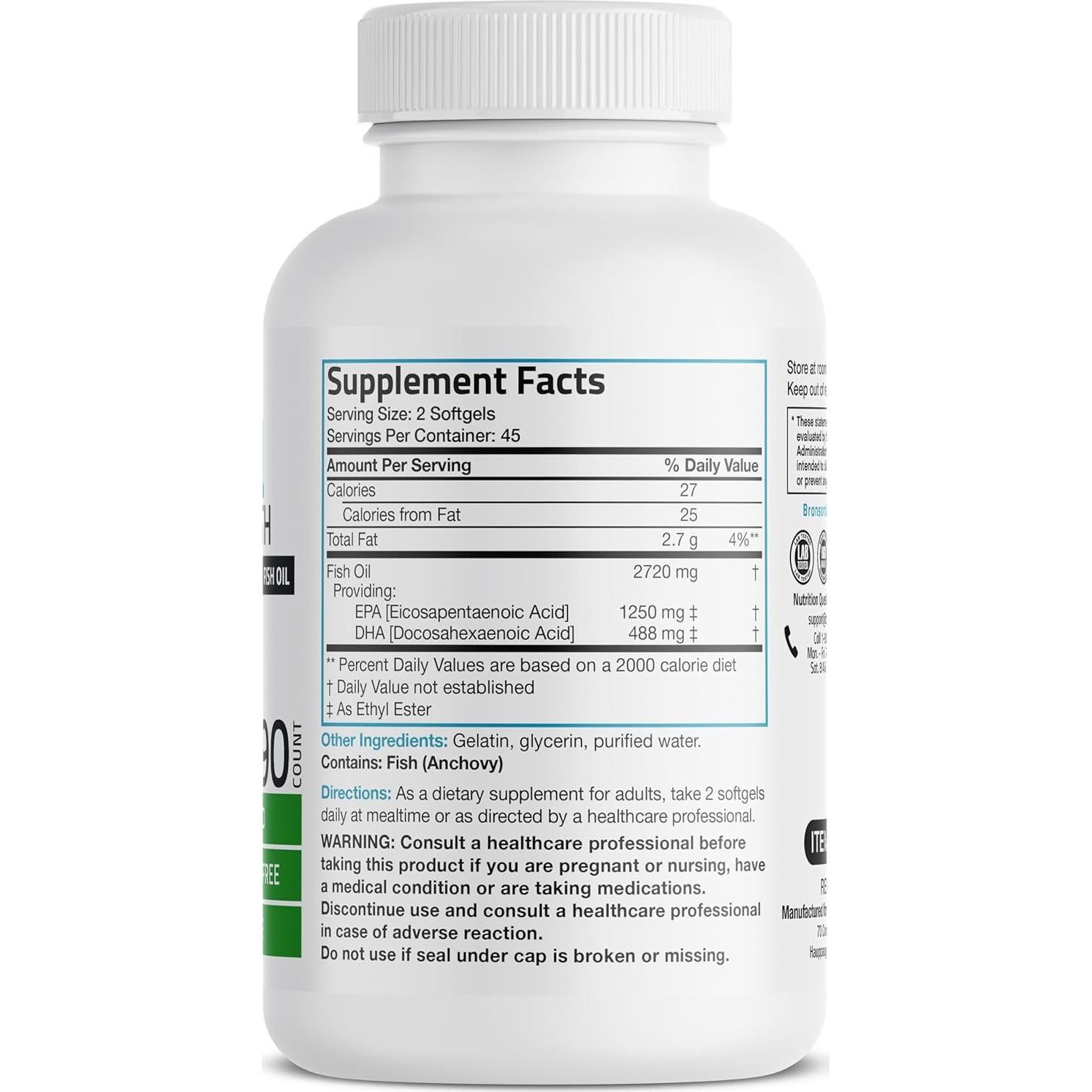 Aceite de Pescado Bronson Omega 3 Triple Fuerza 2720 mg 90 Gelatinas