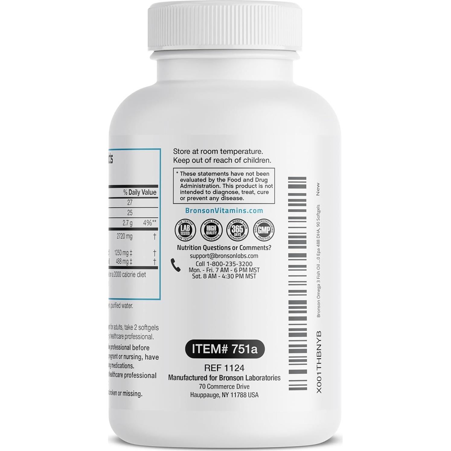 Aceite de Pescado Bronson Omega 3 Triple Fuerza 2720 mg 90 Gelatinas