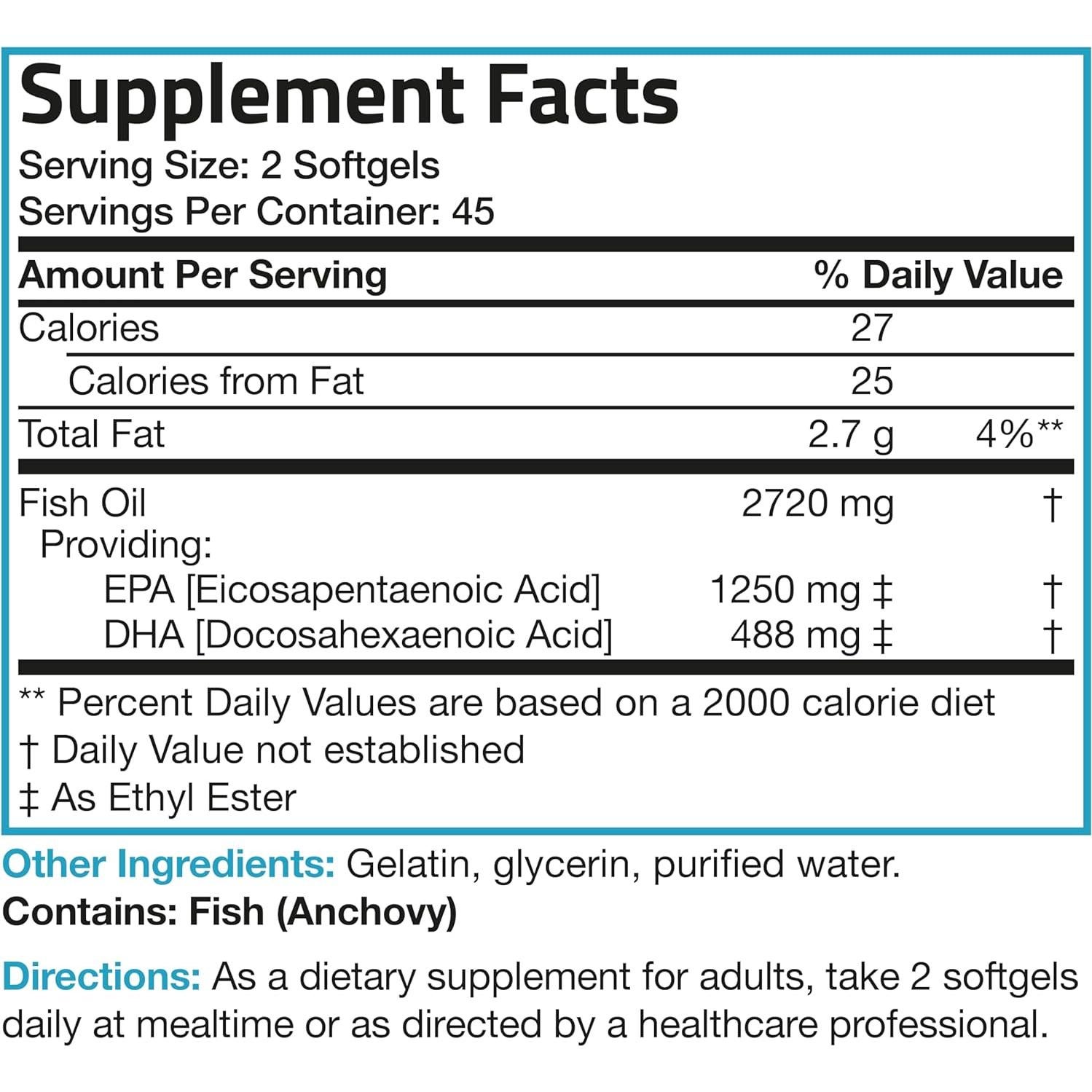 Aceite de Pescado Bronson Omega 3 Triple Fuerza 2720 mg 90 Gelatinas