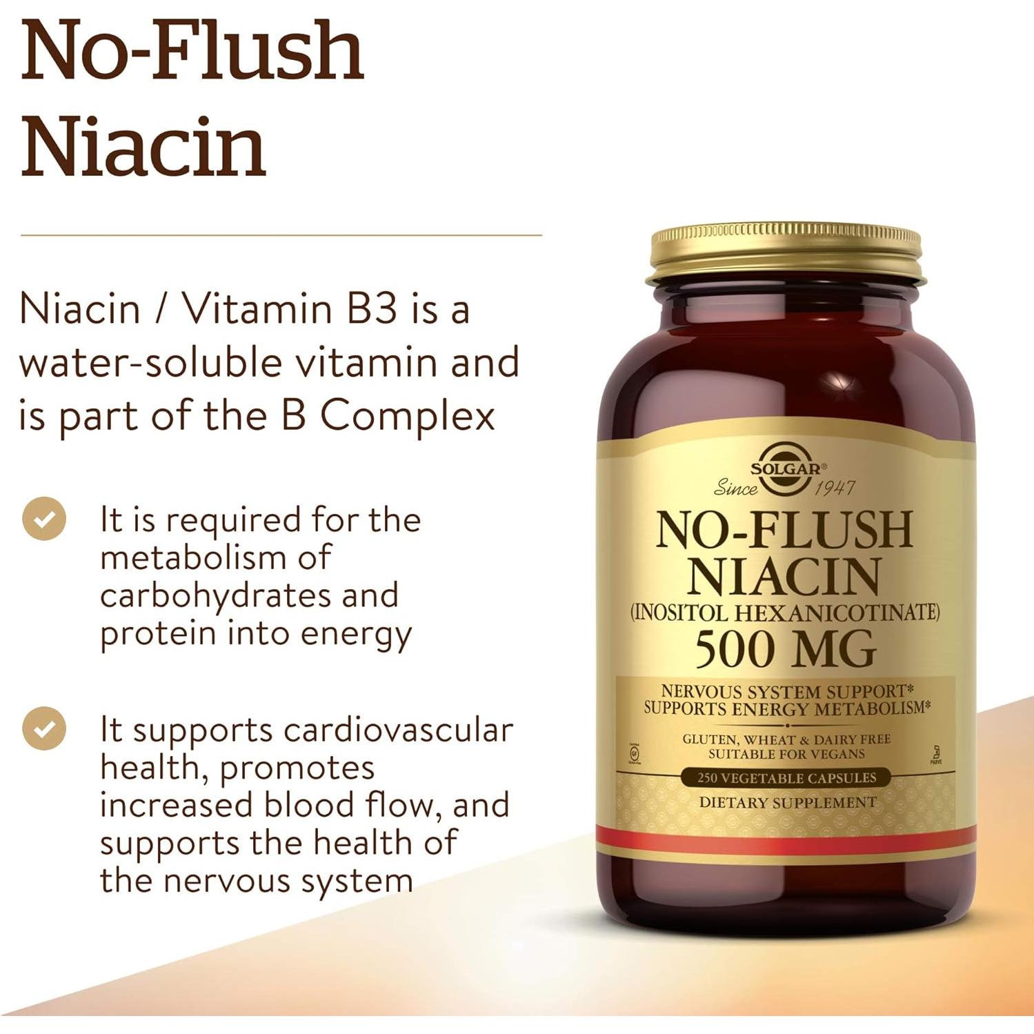 Solgar Niacina No-Flush 500 mg 250 Cápsulas Veganas - Metabolismo Energético