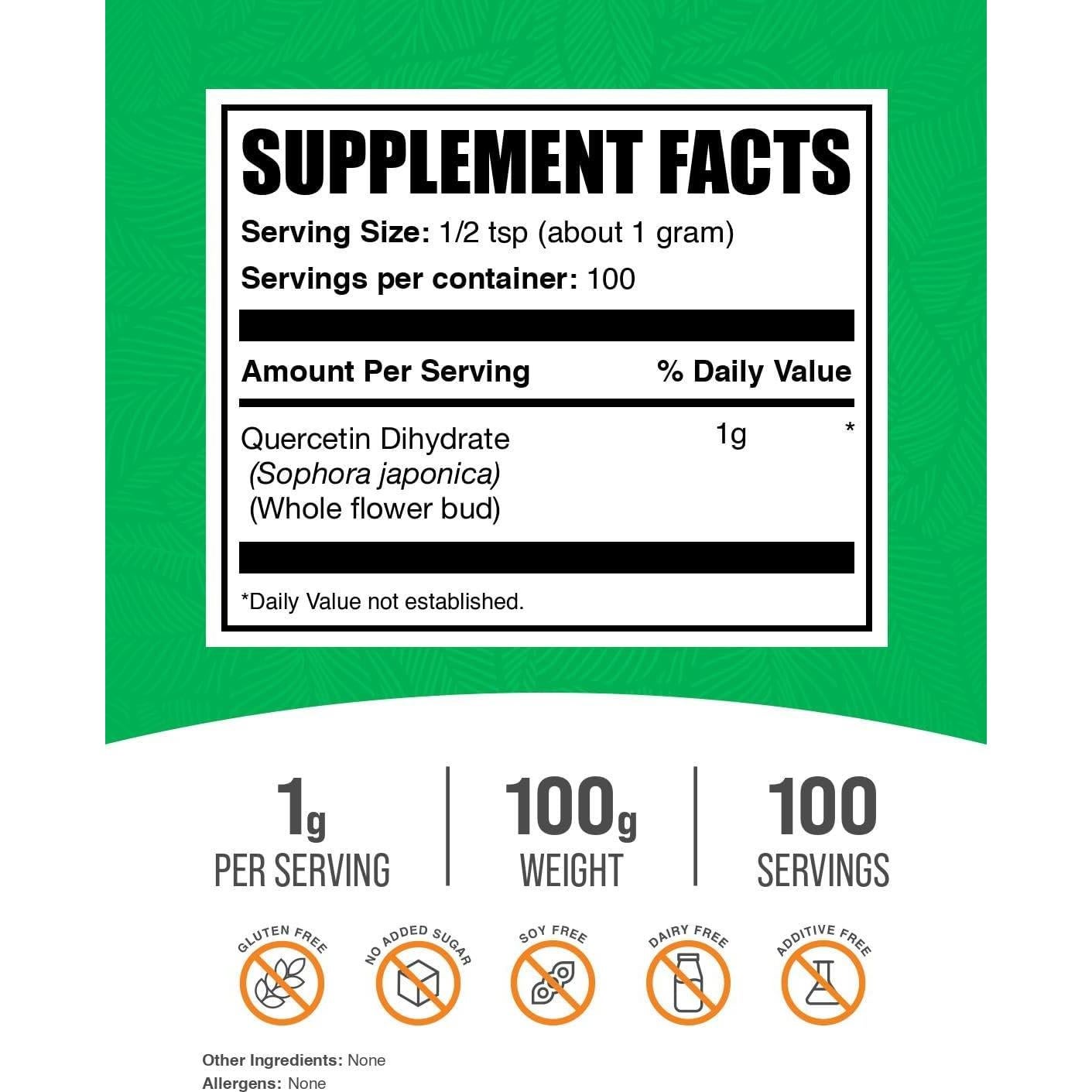 Polvo de Dihidrato de Quercetina BulkSupplements 100g Vegano