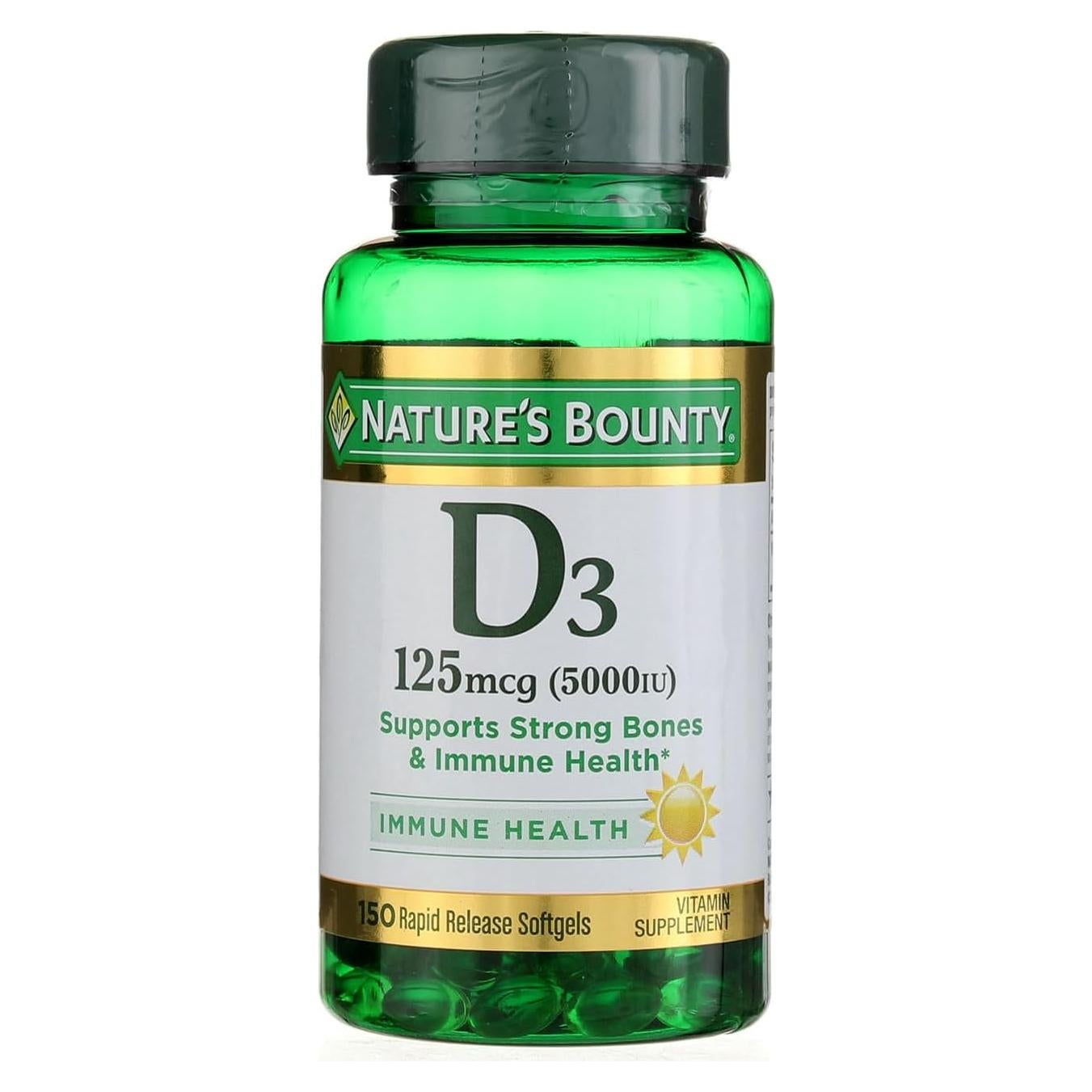 Suplemento de Vitamina D3 Nature's Bounty 5000 IU 100 Cápsulas