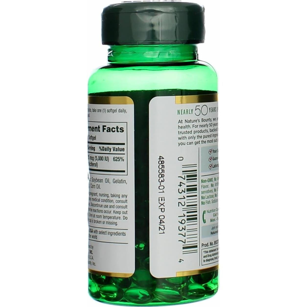 Suplemento de Vitamina D3 Nature's Bounty 5000 IU 100 Cápsulas