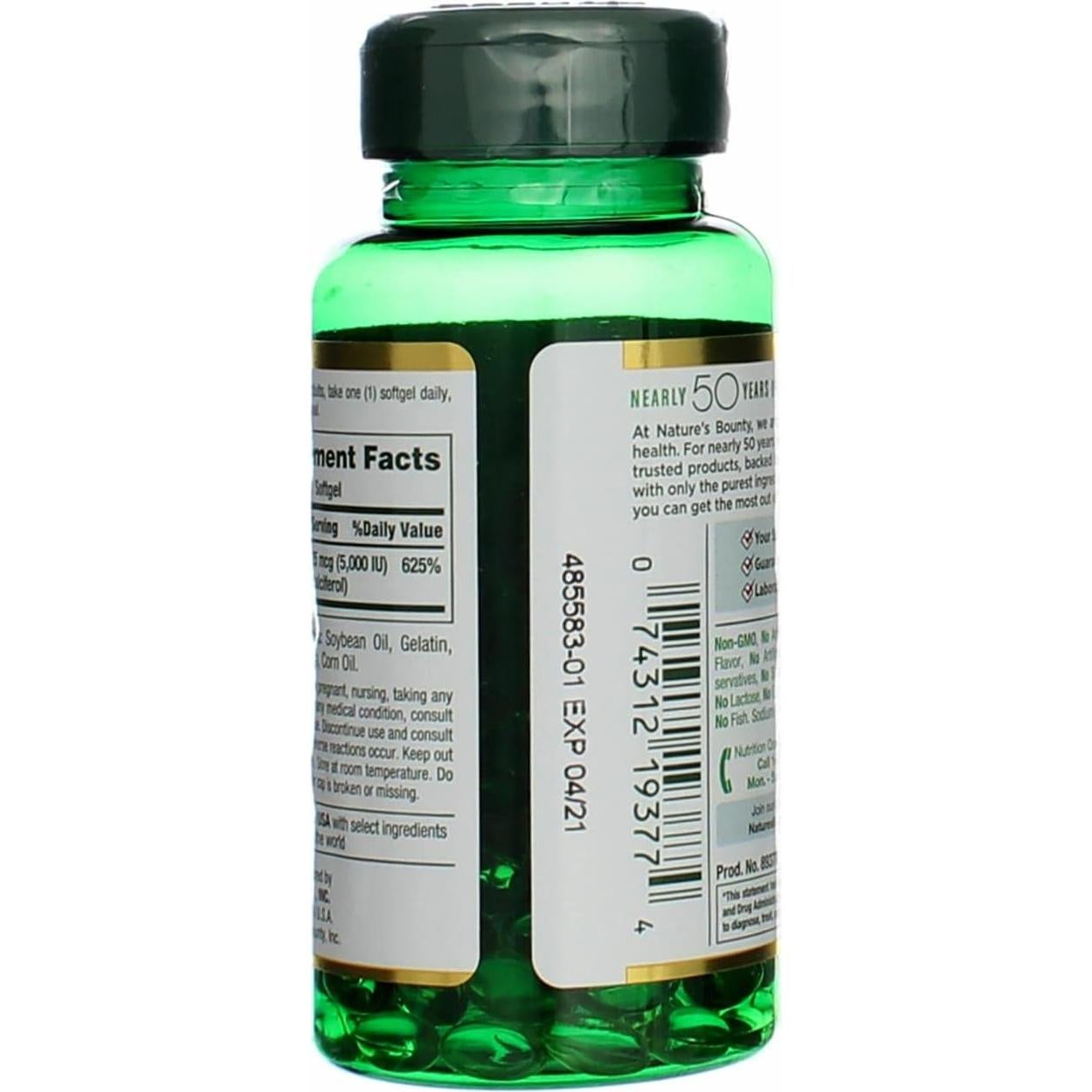 Suplemento de Vitamina D3 Nature's Bounty 5000 IU 100 Cápsulas