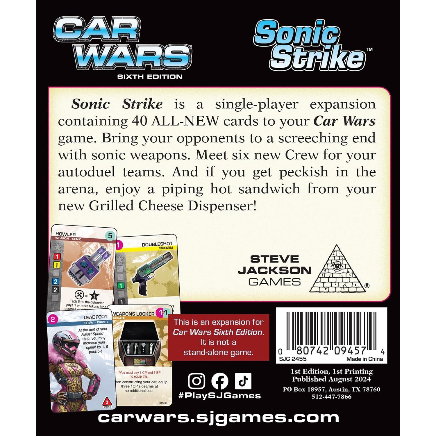 Expansión Car Wars Sonic Strike Steve Jackson Games - 40 cartas
