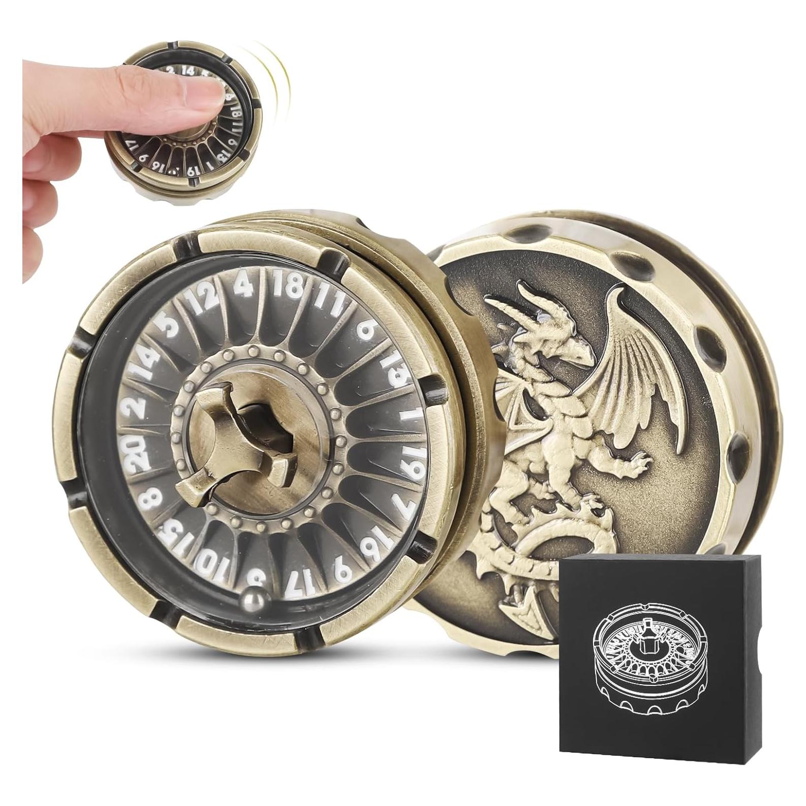 Juego de Dados DND con Rueda de Ruleta GemLore - D20 Metal