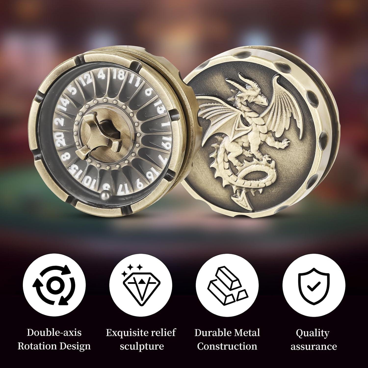 Juego de Dados DND con Rueda de Ruleta GemLore - D20 Metal