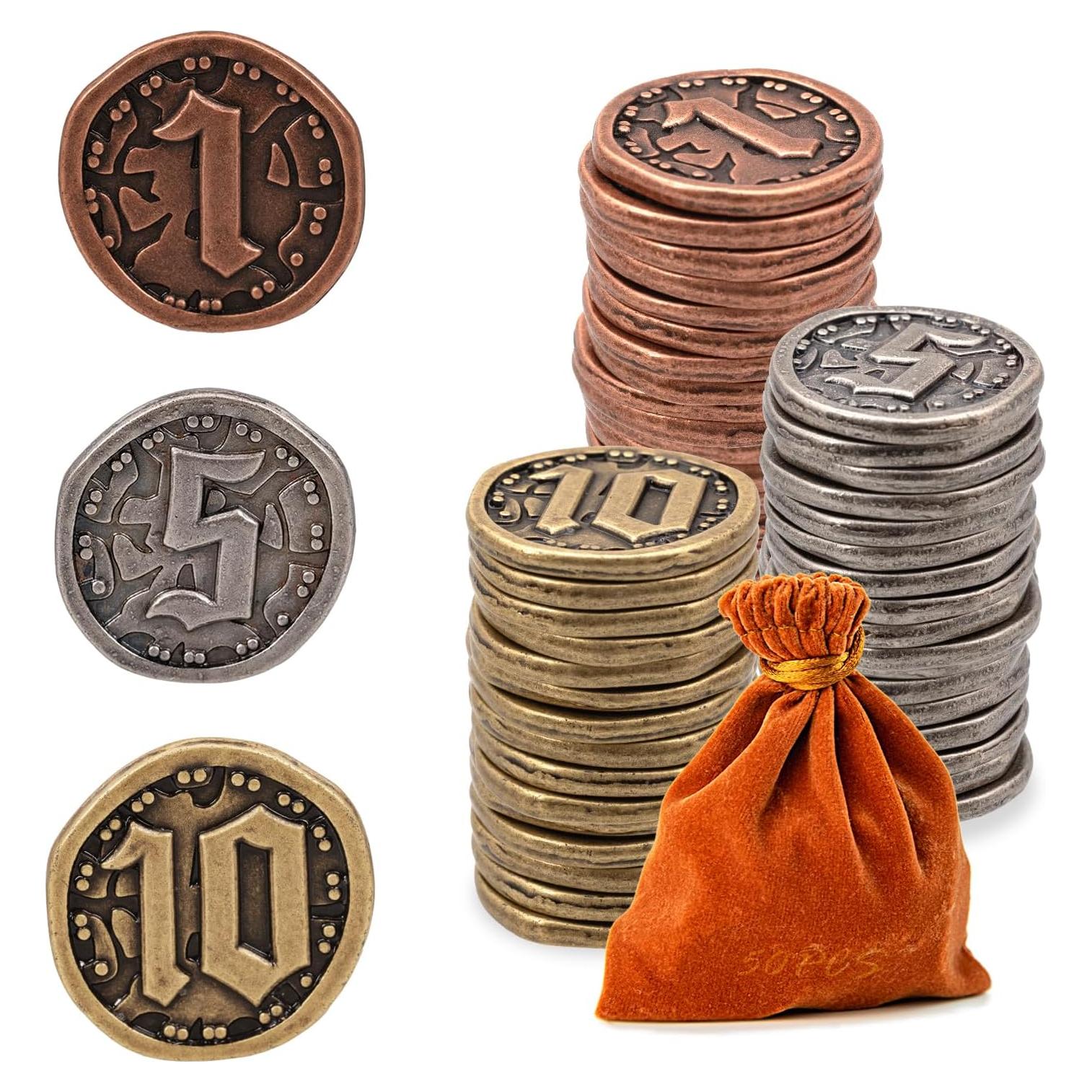 50 Monedas de Metal para Juegos de Mesa - Prefdo - Oro Rosa, Plata, Bronce
