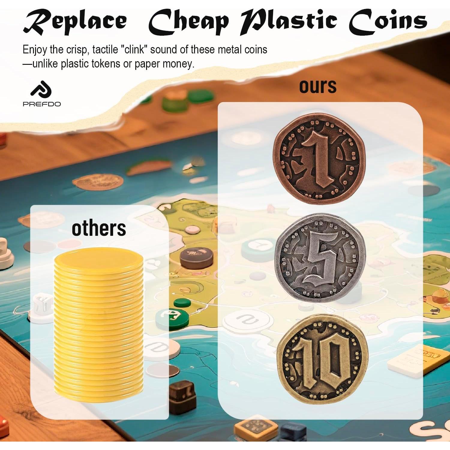 50 Monedas de Metal para Juegos de Mesa - Prefdo - Oro Rosa, Plata, Bronce