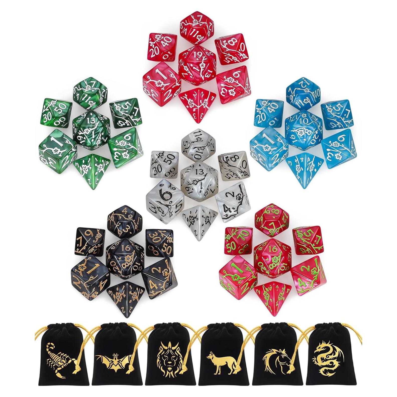 Conjunto de Dados Poliedricos CiaraQ 42pcs con 6 Bolsas D&D