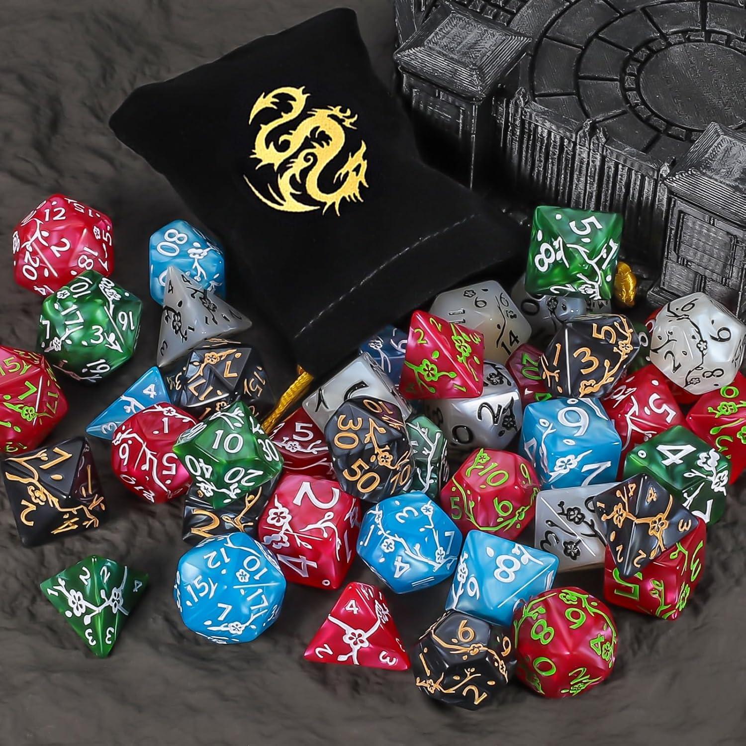 Conjunto de Dados Poliedricos CiaraQ 42pcs con 6 Bolsas D&D