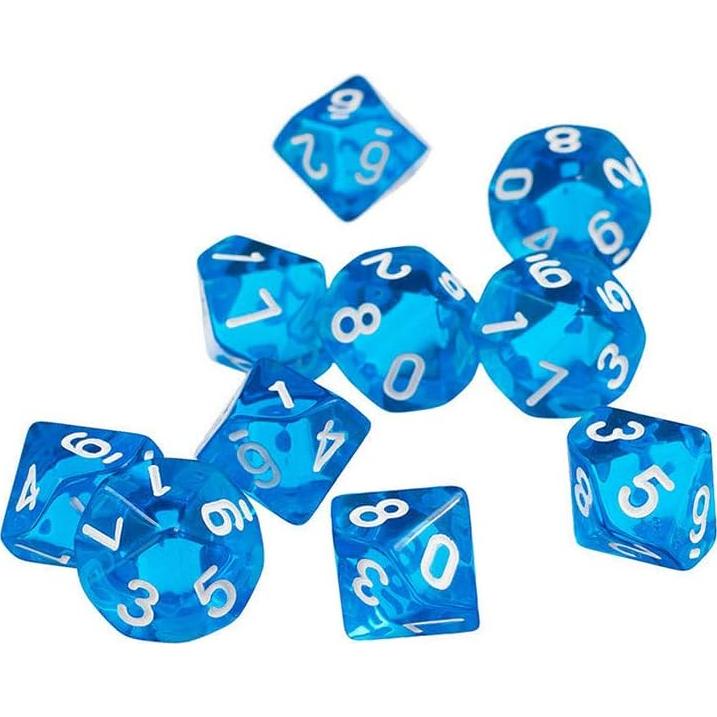 10 Dados Poliedricos D10 Acrílico 16mm Azul Transparente