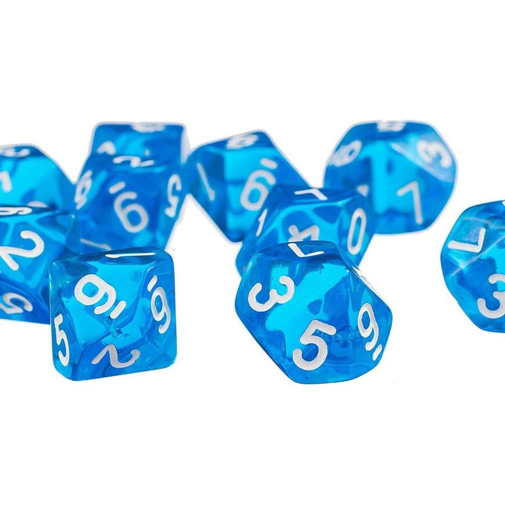 10 Dados Poliedricos D10 Acrílico 16mm Azul Transparente