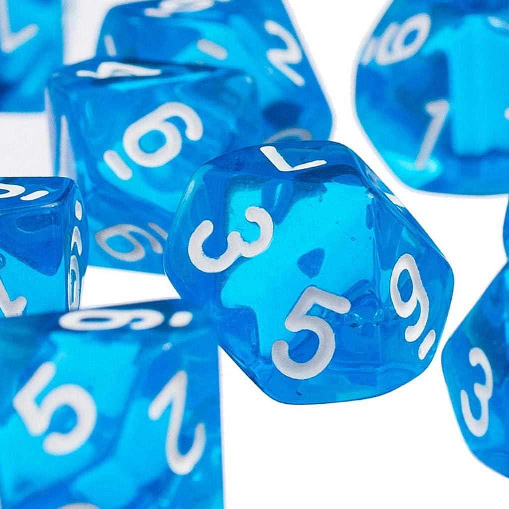 10 Dados Poliedricos D10 Acrílico 16mm Azul Transparente