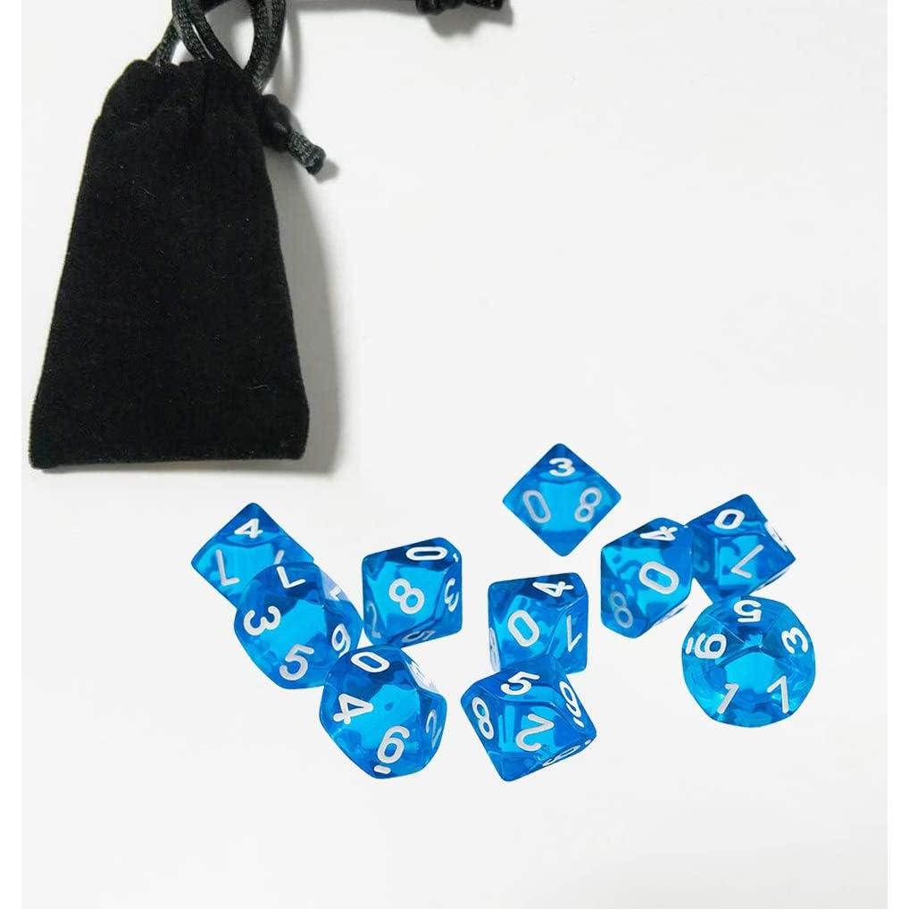 10 Dados Poliedricos D10 Acrílico 16mm Azul Transparente
