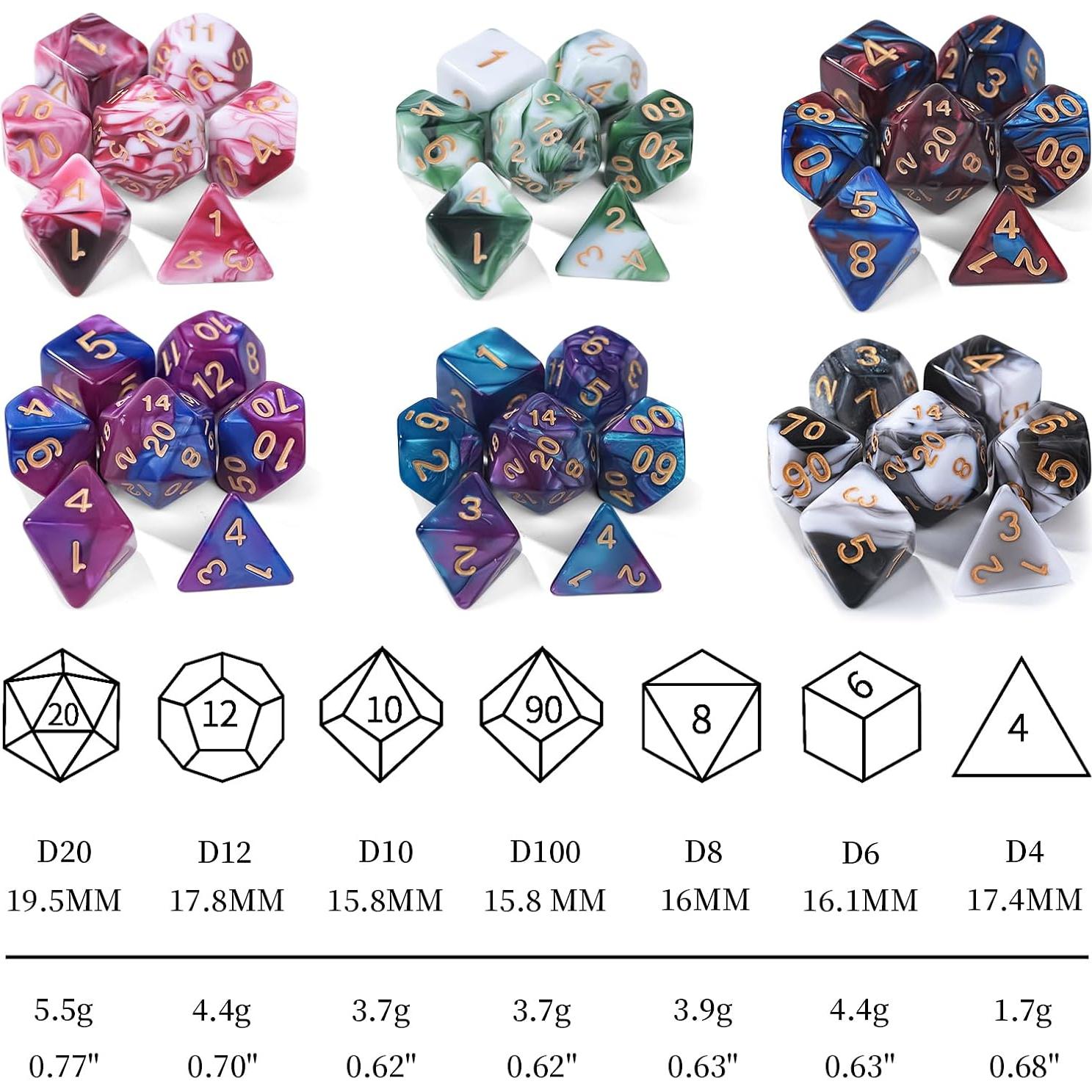 Set de Dados Poliedricos DND 42 Piezas con Bolsas y Bandeja