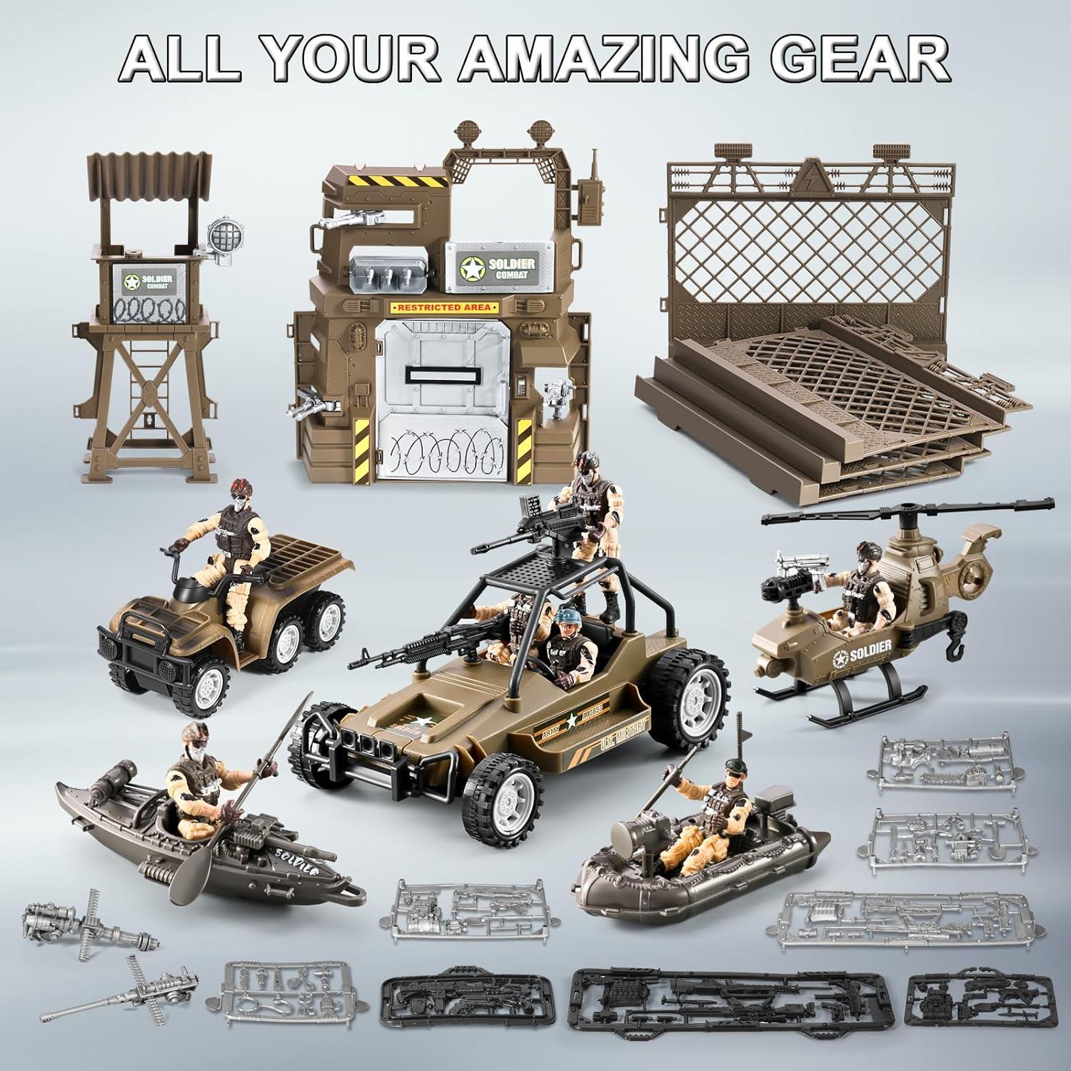 Juego de Soldados del Ejército 86 en 1 JASSKKBO con Base Militar