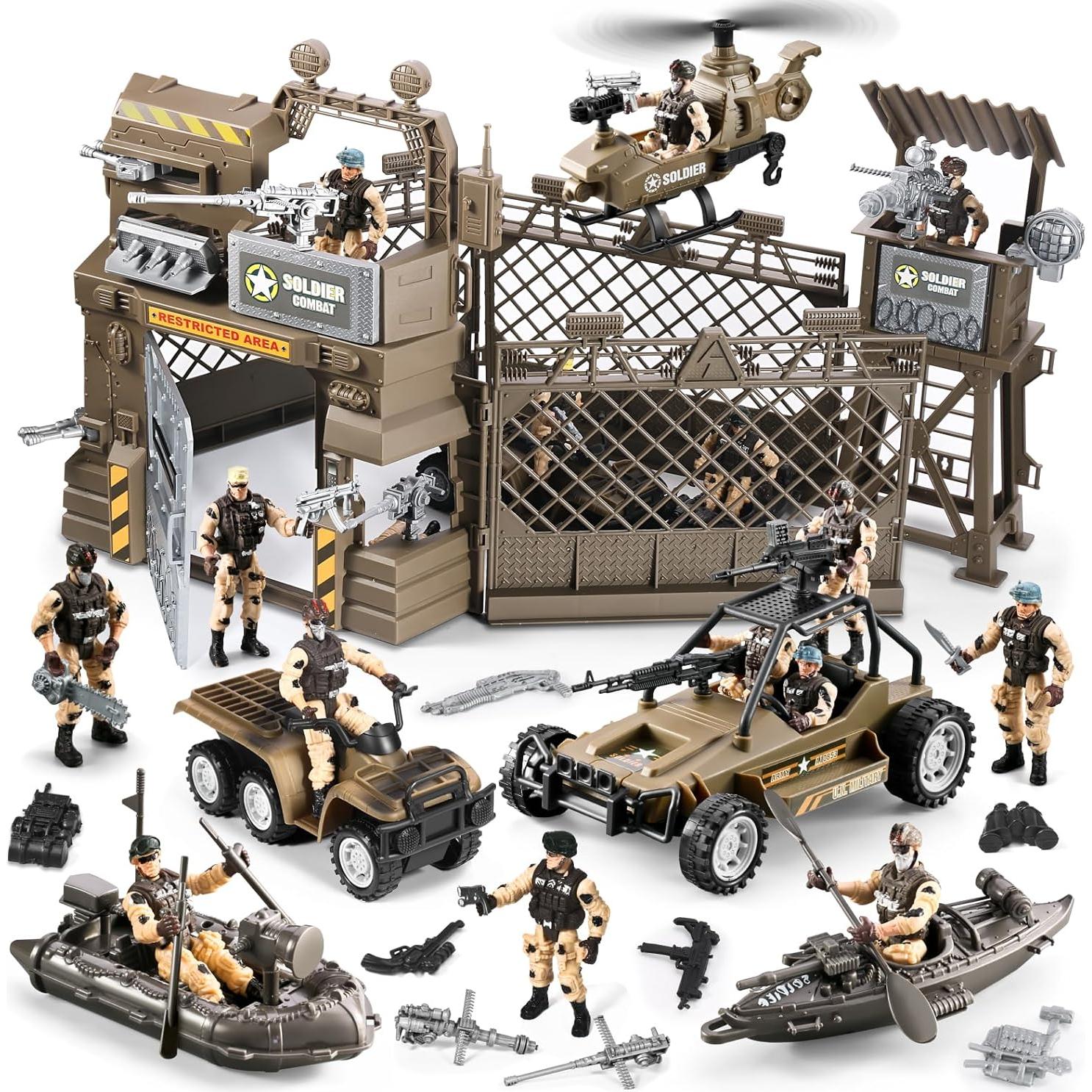 Juego de Soldados del Ejército 86 en 1 JASSKKBO con Base Militar