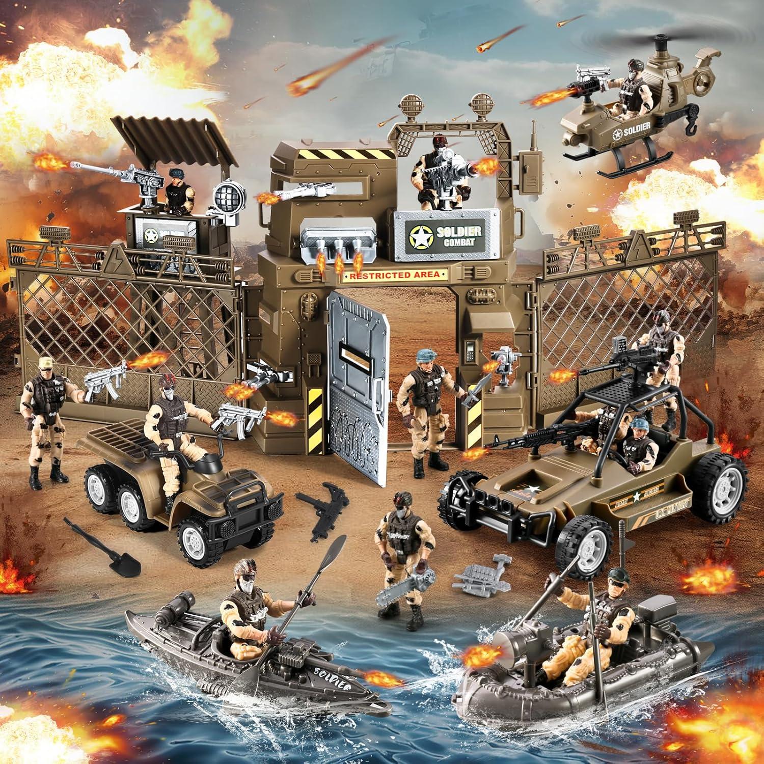 Juego de Soldados del Ejército 86 en 1 JASSKKBO con Base Militar