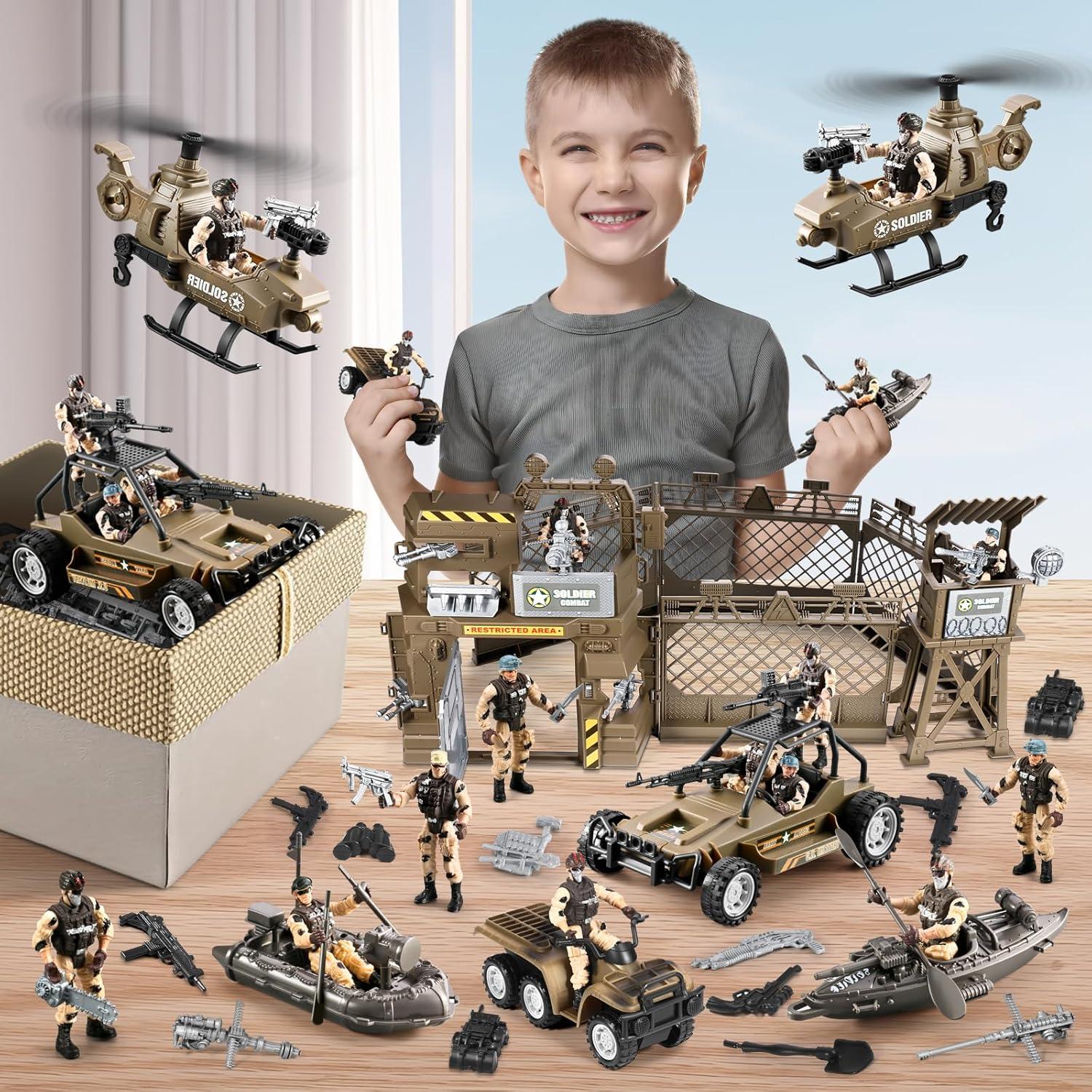 Juego de Soldados del Ejército 86 en 1 JASSKKBO con Base Militar