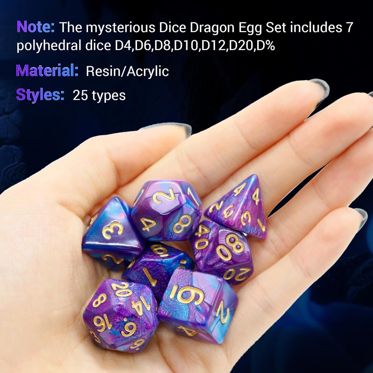 Juego de Dados Poliedricos DND Qawzlaa + Huevo de Dragón