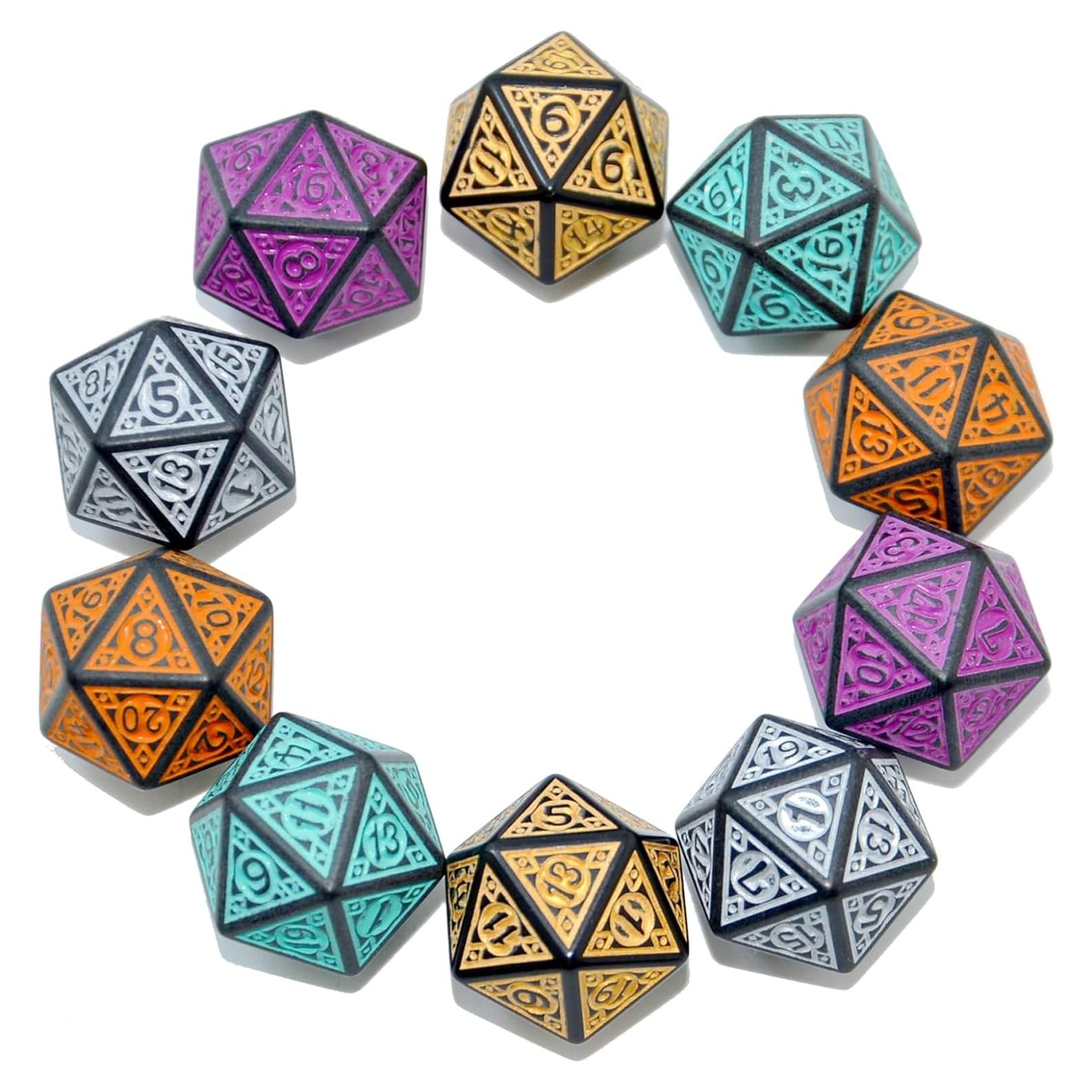 Paquete de 10 Dados D20 Acrílicos SmartDealsPro - Mezcla Retro