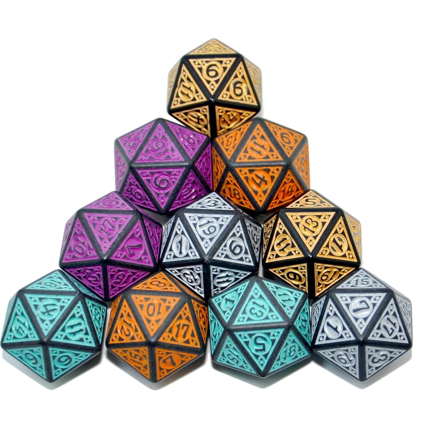 Paquete de 10 Dados D20 Acrílicos SmartDealsPro - Mezcla Retro