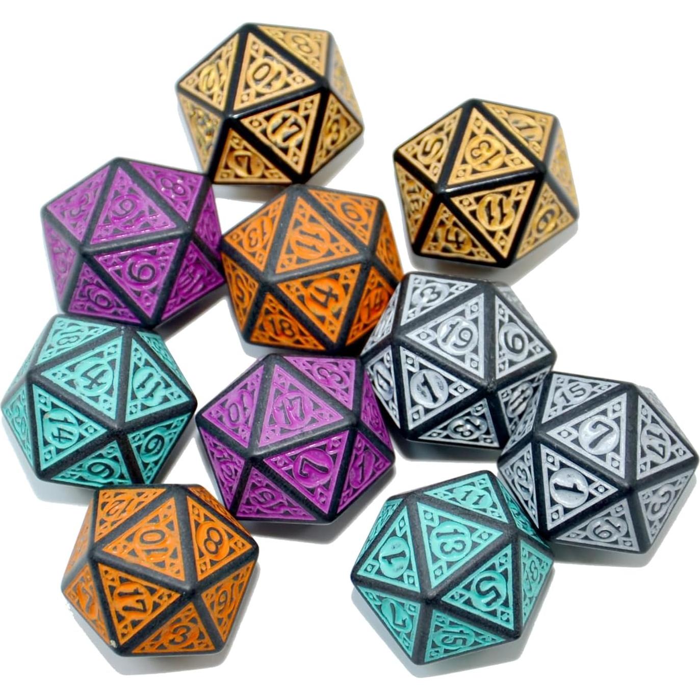 Paquete de 10 Dados D20 Acrílicos SmartDealsPro - Mezcla Retro