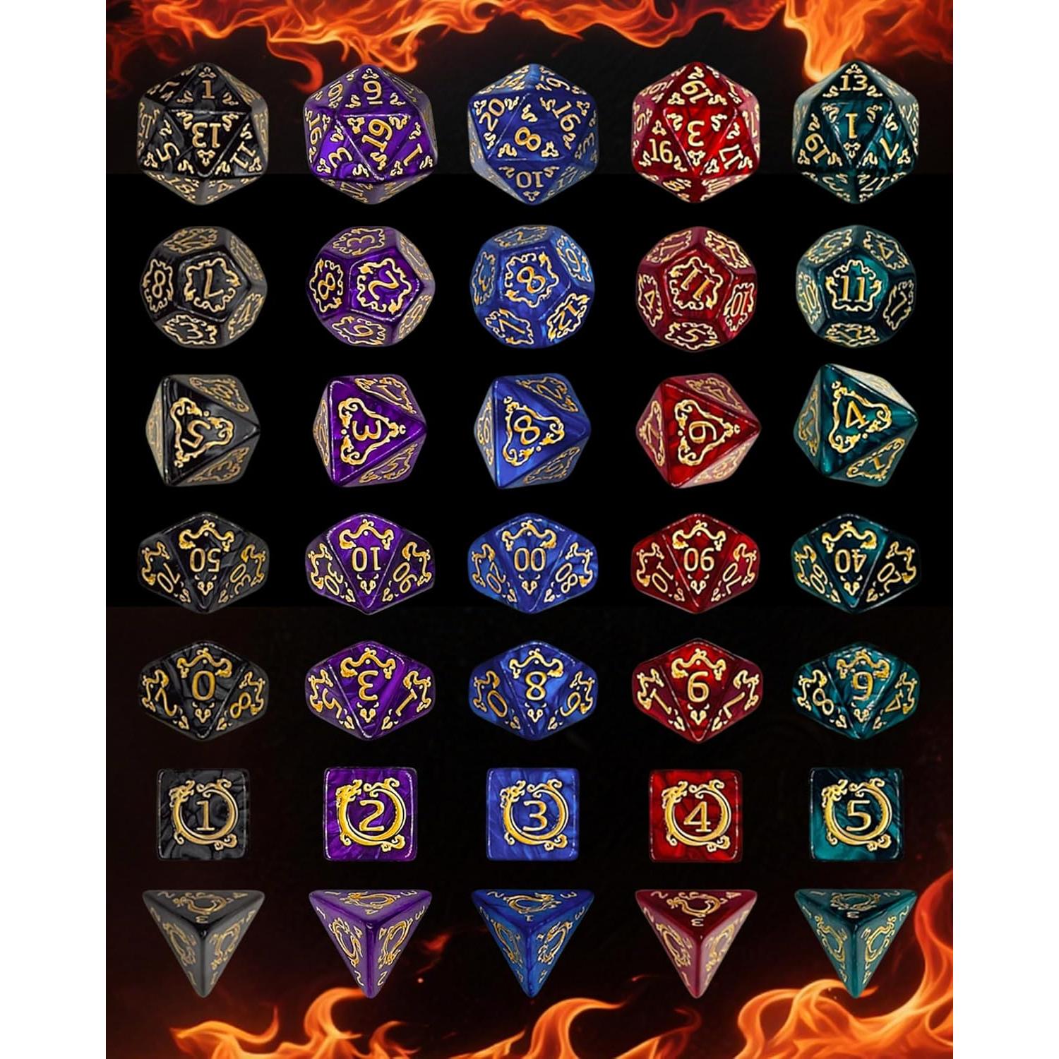 Juego de Dados Poliedricos ODINROLL 35 Piezas D&D RPG