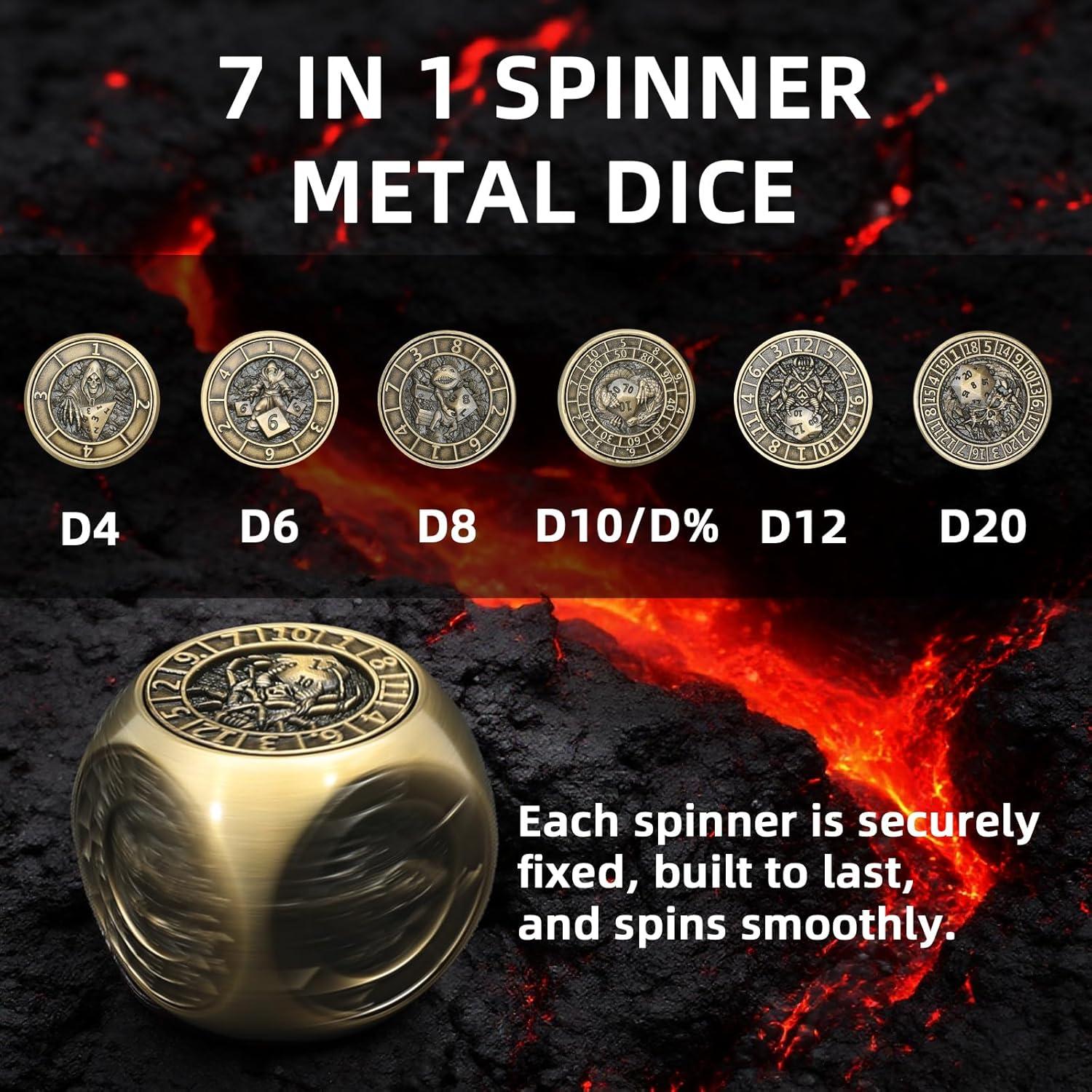 Conjunto de Dados Metálicos D&D Spinner 7 en 1 Bronce