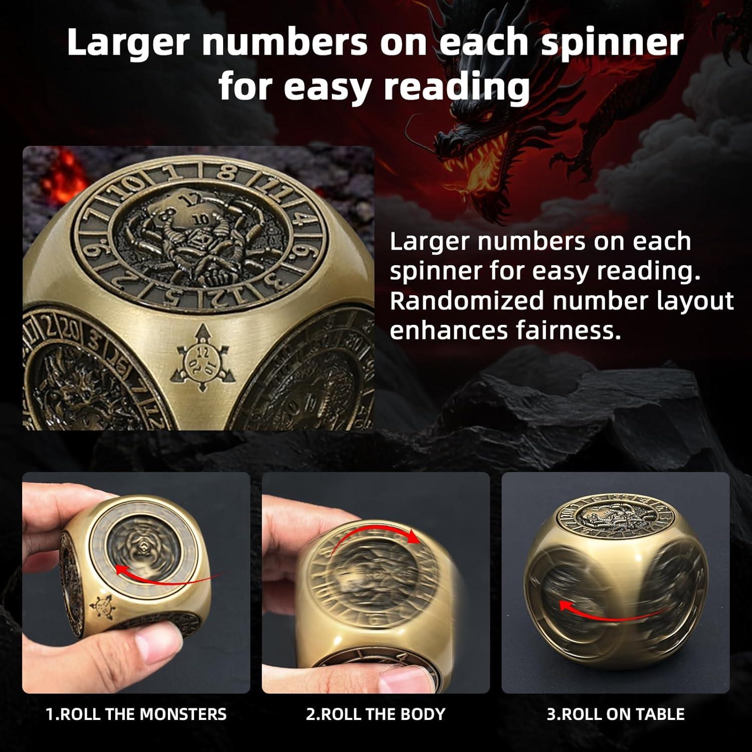 Conjunto de Dados Metálicos D&D Spinner 7 en 1 Bronce
